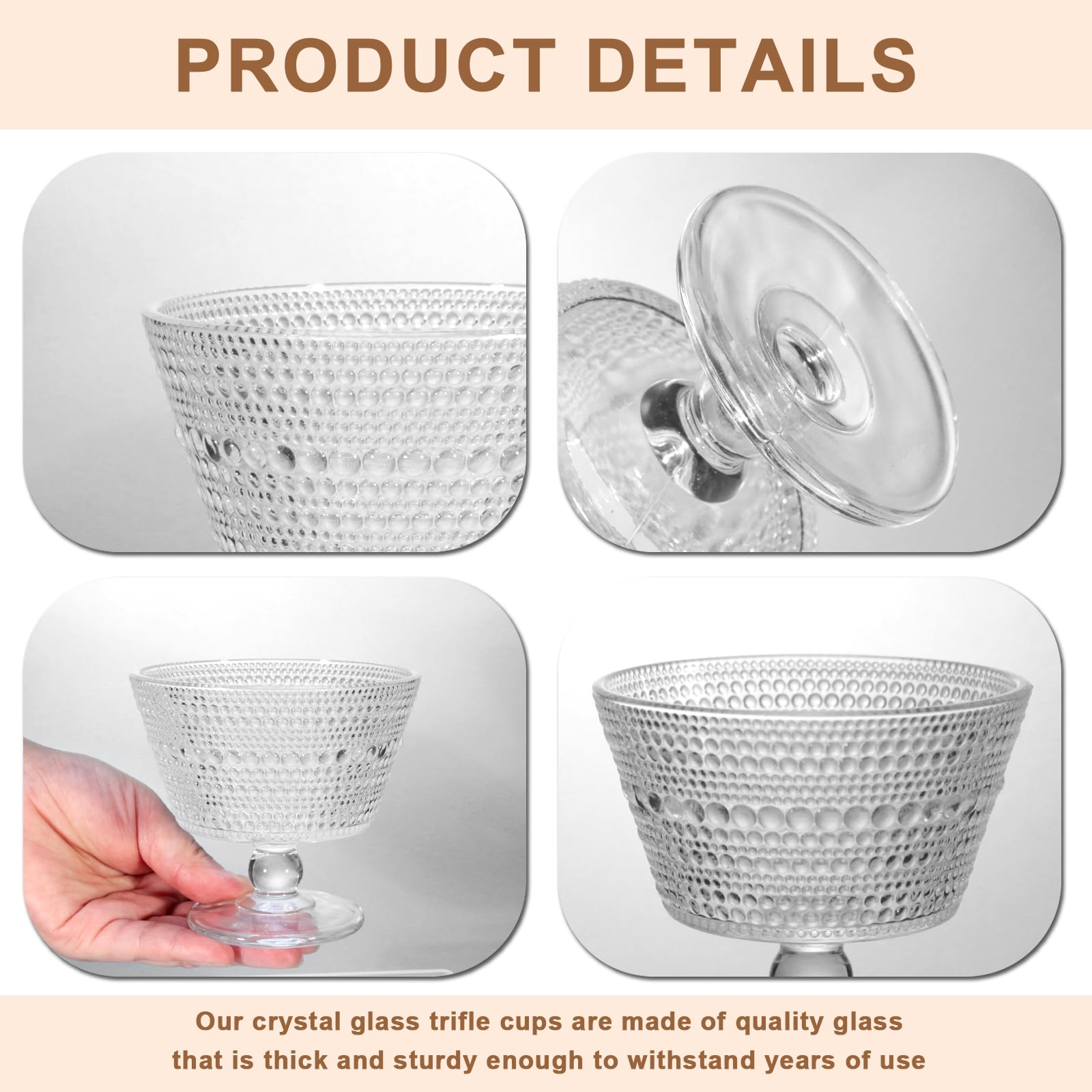Set di 4 tazze in vetro per colazione, dessert, gelato, gelato, gelato, yogurt, 12 pezzi