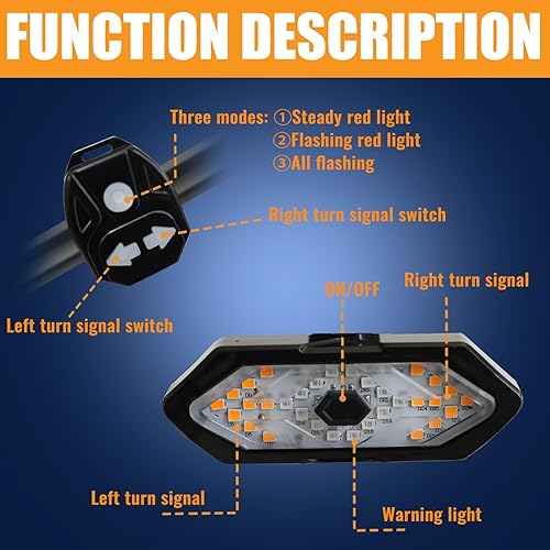 Miniatura 4 de Luz trasera de bicicleta con señales de giro, luz trasera de bicicleta con alarma, luces traseras de advertencia impermeables para conducción