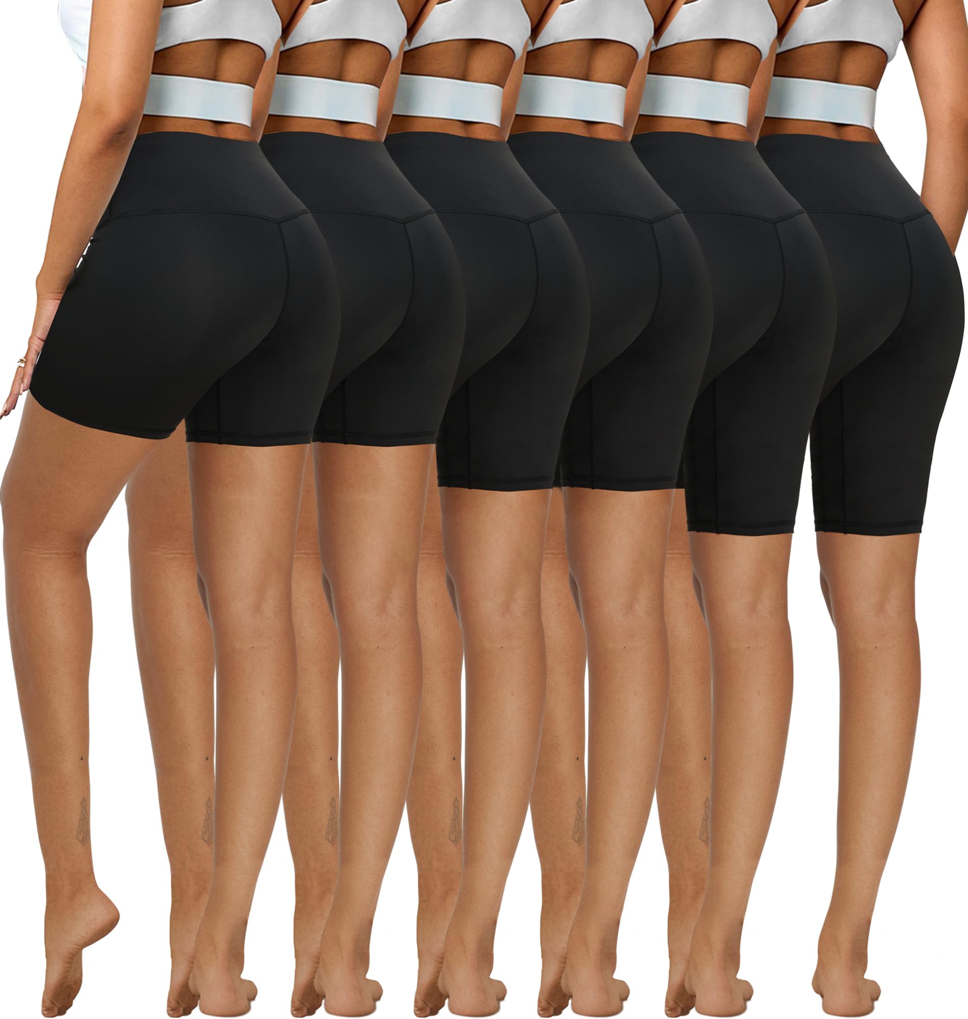 HOPLYNN6 Pack 4”+6”+8” Spandex Biker Shorts for Women, Compression Volleyball Shorts for Workout High Waisted