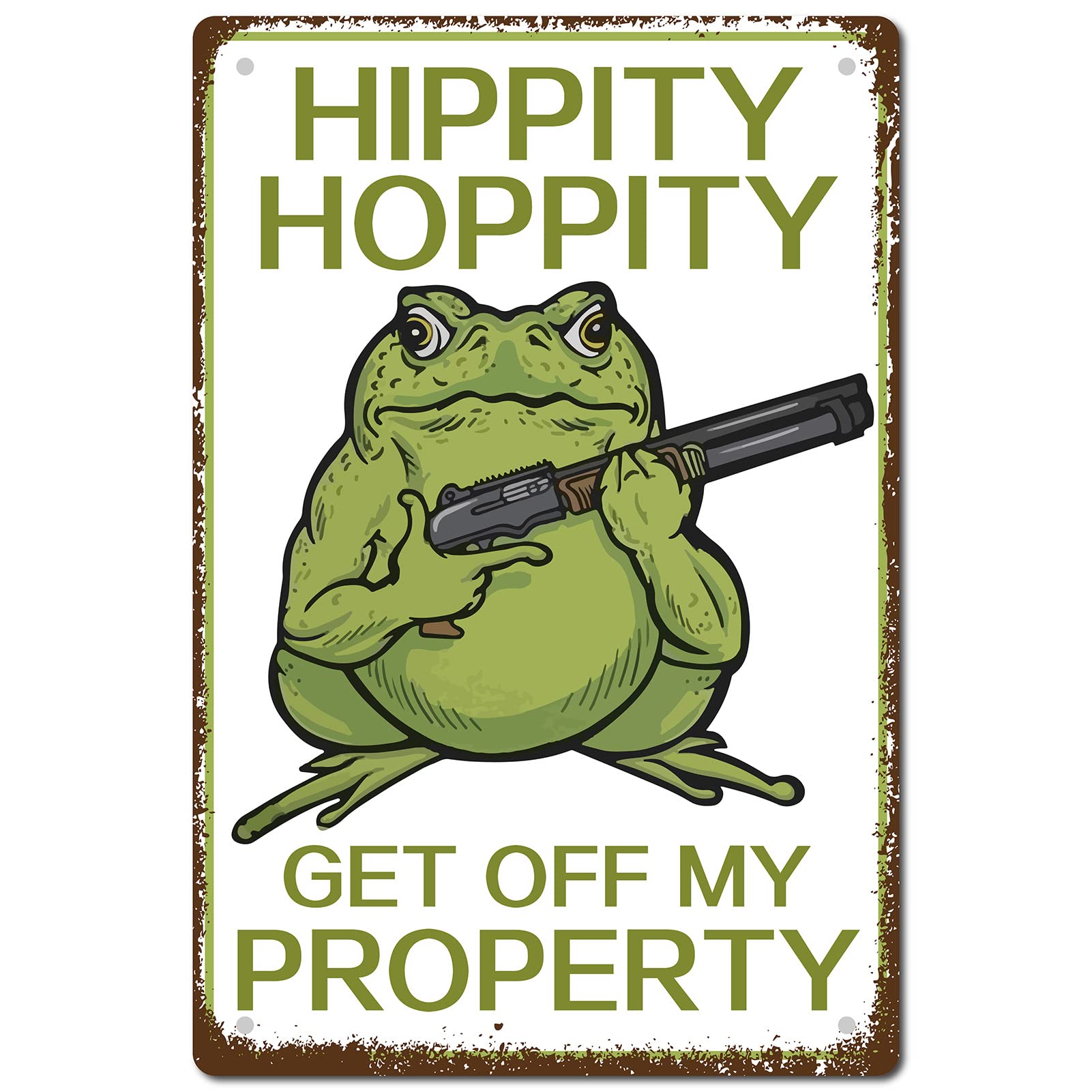 CREATCABINFrog Warning Sign Hippity Hoppity Get off My Property Tin Sign Wall Decor Art Metal Poster Vintage Retro Hanging Iron Painting Plaque for Home Garden Gifts Decorations 8 x 12 Inch