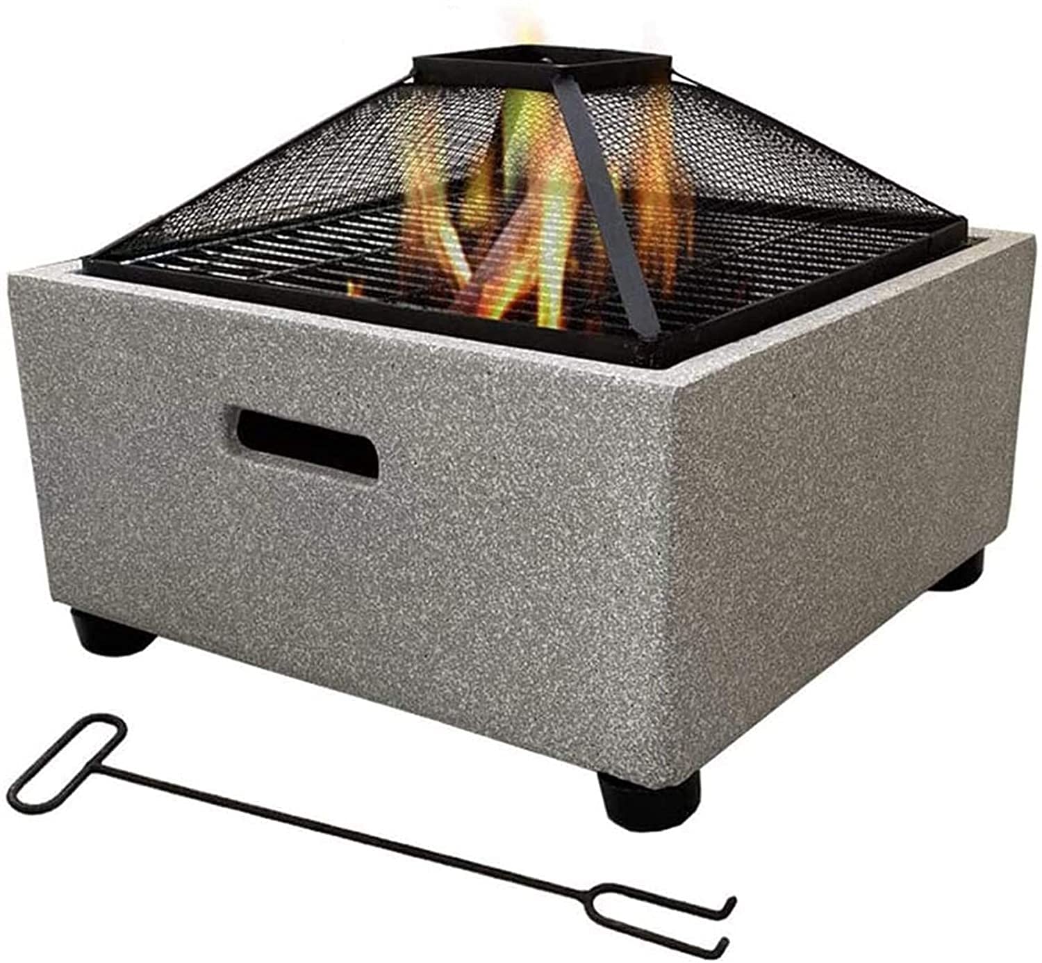 Brasero Cuadrado, Multifuncional ​Fire Pit, con Protección contra Chispas, Parrilla, Casa Calefacción Chimenea para Camping Playa Hoguera Picnic Garden
