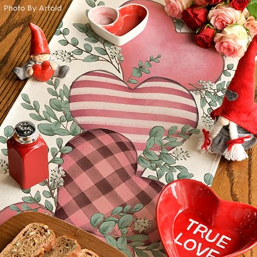 Miniatura 4 de Artoid Mode Camino de mesa de eucalipto con corazones para el día de San Valentín decoración de mesa de comedor para el hogar fiesta interior 13 x