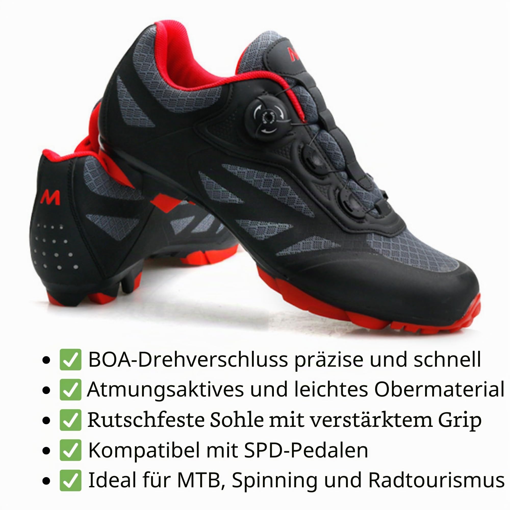 Msport MTB Schuhe Herren/Damen – Atmungsaktive, rutschfeste Fahrradschuhe, Kompatibel mit SPD-Systempedalen für Mountainbike & Indoor-Cycling - T2 45 EU
