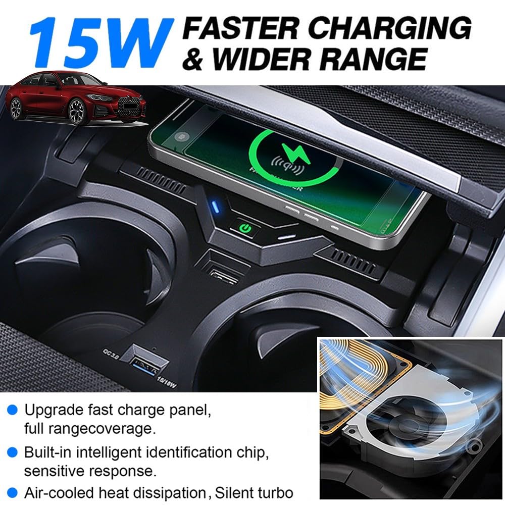 Cargador Inalámbrico para BMW Serie 3 G20 2019-2023 Serie 4 G22 2020-2023, Carga Rápida Coche Teléfono Cargador para BMW 330i/330i xDrive/M340i/330e/430i/430i xDrive/M440i xDrive Accesorios