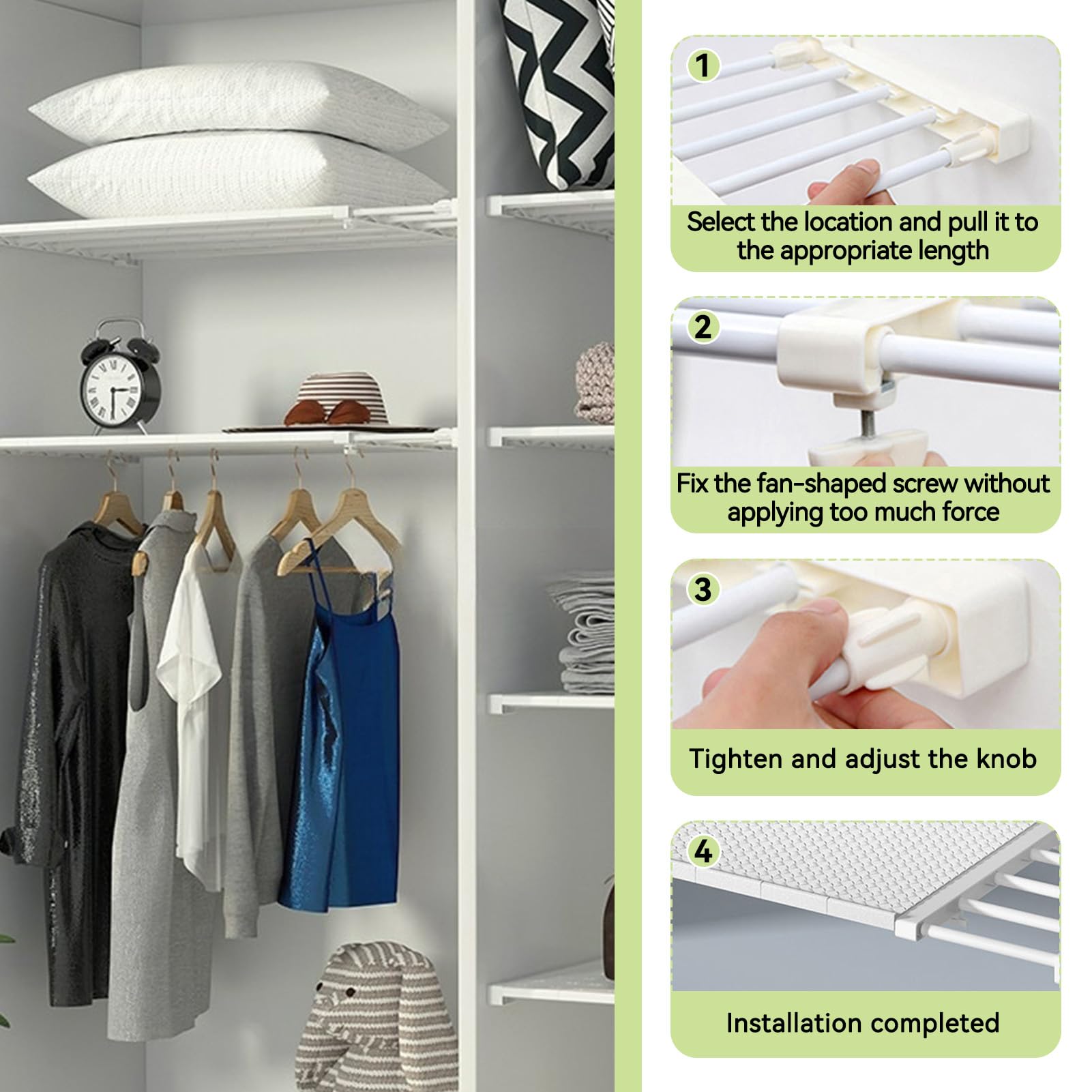 HERCHR Ripiani Regolabili per Armadio, Telescopico Armadi Separatori Organizer per Guardaroba, Cucina, Bagno(38-55CM/14,96 pollici-21,65 pollici)