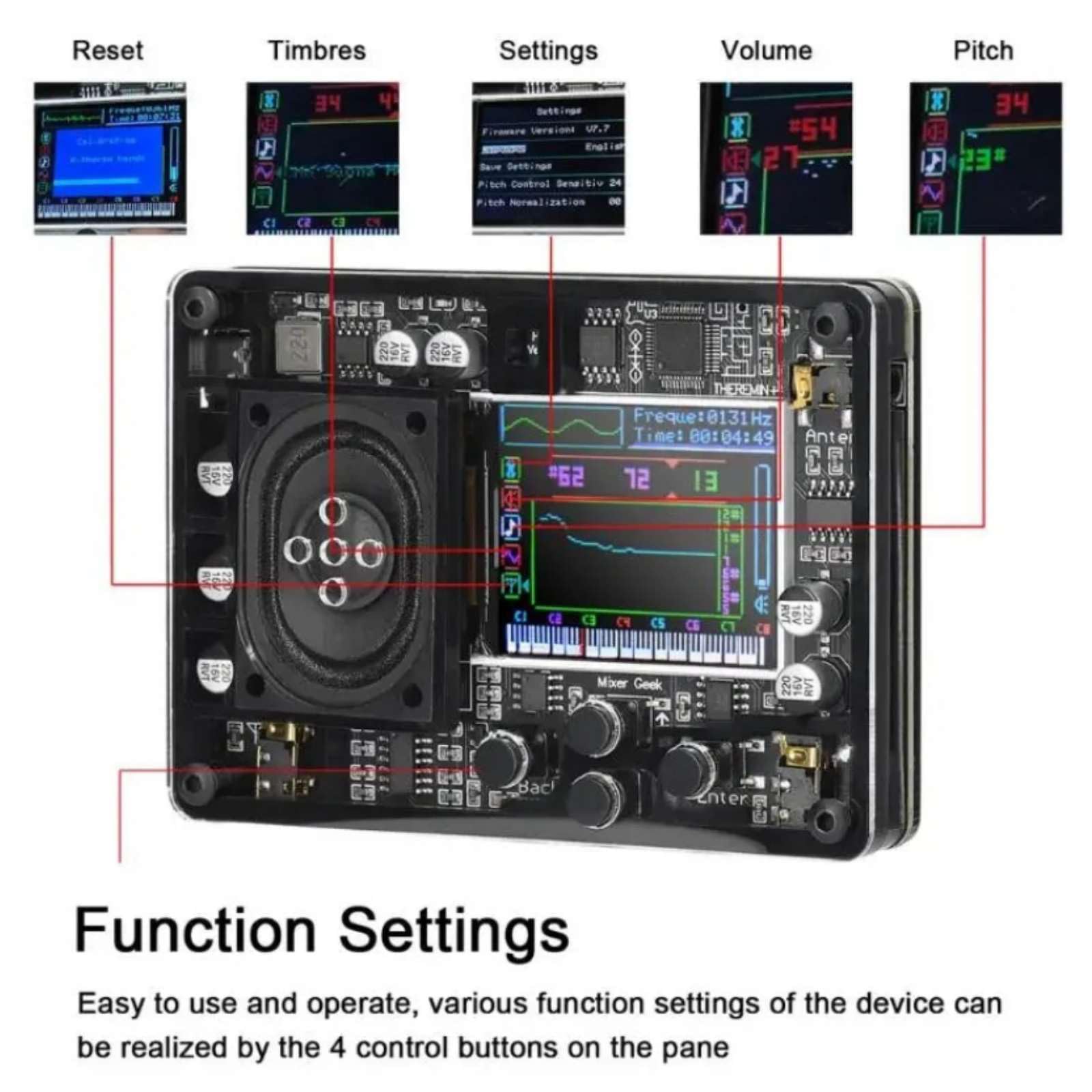 Módulo musical Theremin con pantalla HD a color, altavoz integrado con antena desmontable, voces ajustables para principiantes