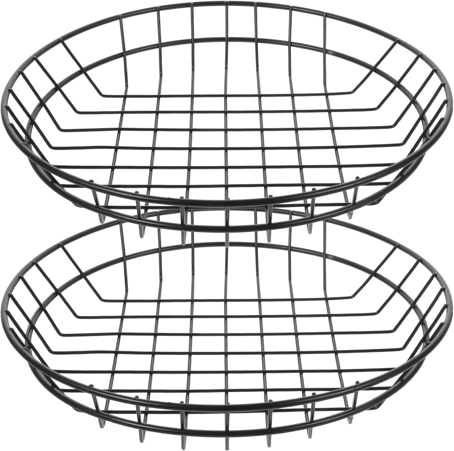 2Pcs Black Wire Bread Basket,10 inch Metal Fruit Basket,Fast Food Baskets for Serving Burger,French Fries,Hot Dog,Egg,Picnic Basket Kitchen Countertop Fruit Bowl Vegetable Holder