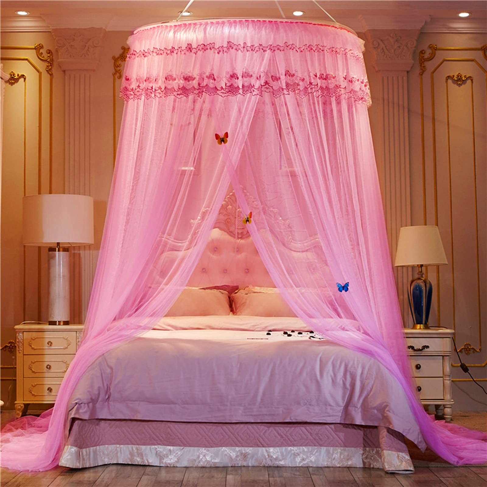 Moustiquaire pour lit grande tente anti-moustique rose dôme suspendu