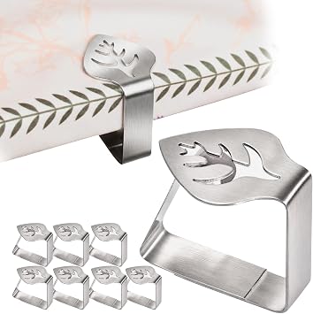 FamlTo Tablecloth Clips Stainless Steel, 8 Pack Tablecloth Clips for Thick Tables, Garden Tables, Restaurants, Family, Outdoor Dining Tables, Tablecloth Clips