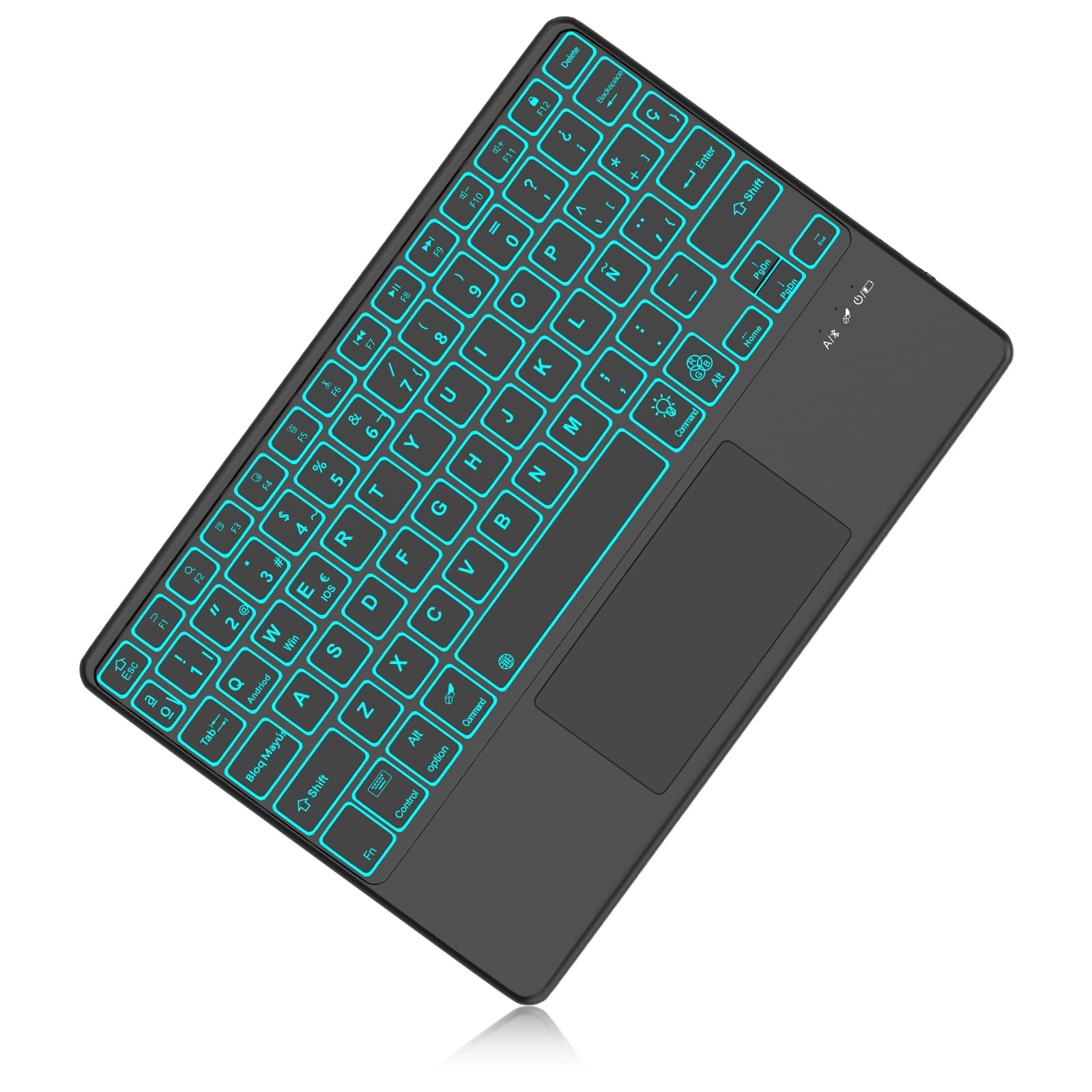 Teclado con Bluetooth Inalámbrico Retroiluminados, Teclado Español Ñ Bluetooth Inalámbrico Súper Delgado de para iPad, iPad Pro, iPad Air, Tableta Compatible con Android/ Samsung/Huawei/Xiaomi, Negro