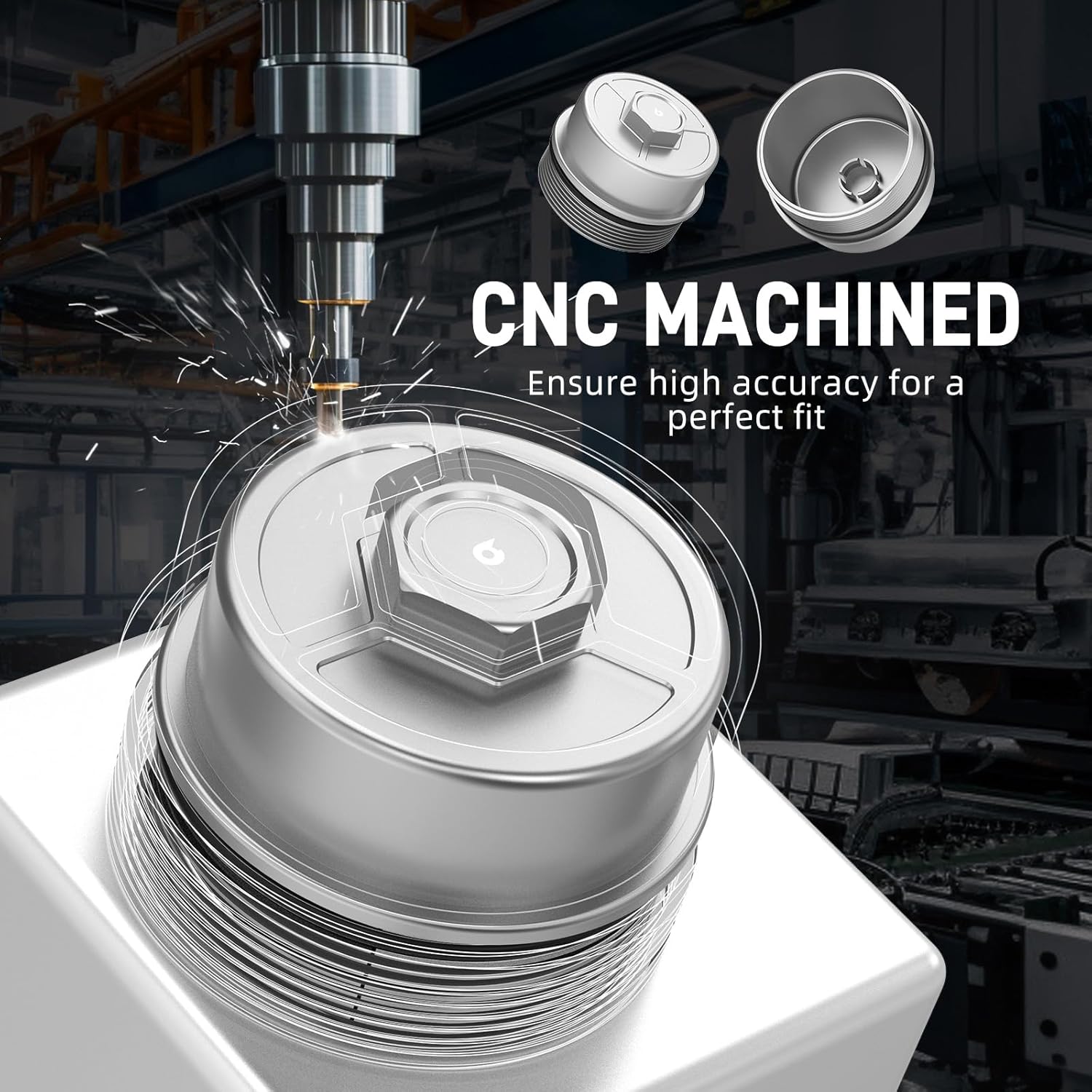 Bevinsee Oil Filter Housing Lid Cap with O-Ring 11421744000 Compatible with BMW 323i 325i 328i 330i 525i 528i 530i M52 M54 M56 Engine E36 E46 E39 E60 E61 E53 E83 E85 X3 X5 Z3 Z4, Aluminum, Silver