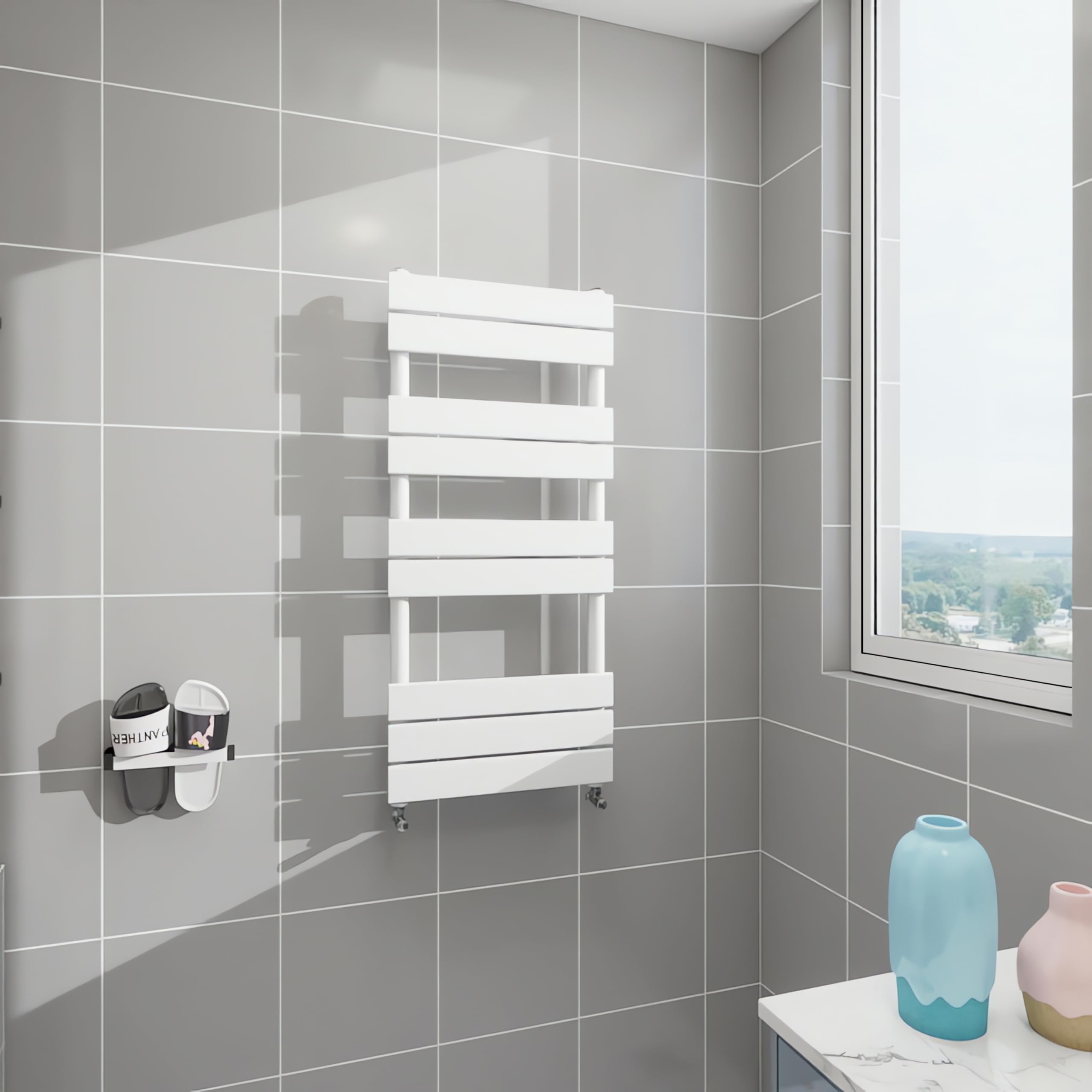Morden Bathroom Flat Panel Heated Towel Rail Radiator,Wall Mounted Central Heating Ladder Rad 1000X450mm White