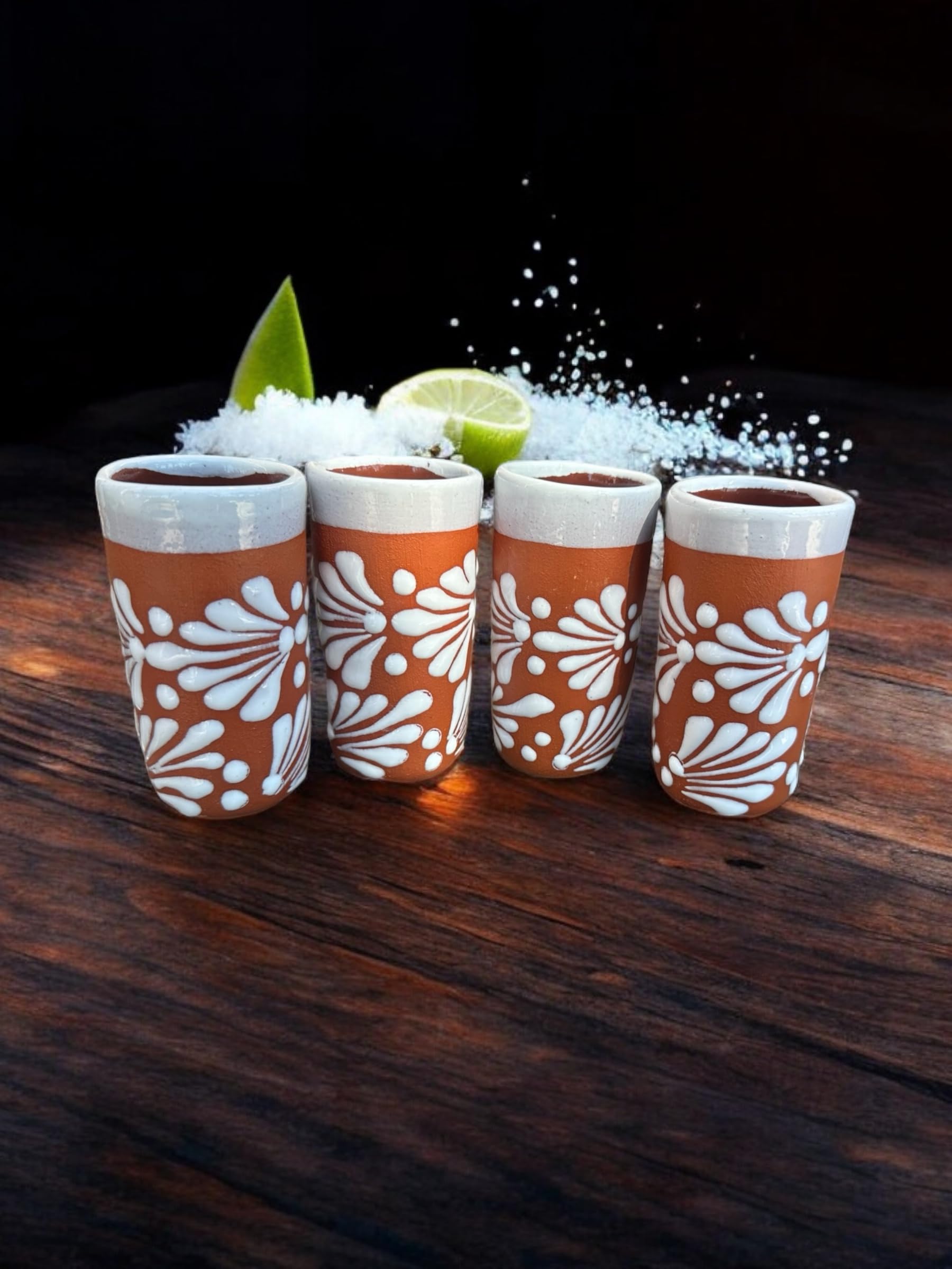 Lot of 20 Terracotta & White Shot Glasses - 3 oz Mexican Pottery for Tequila Shots, Wedding Favors, and Parties