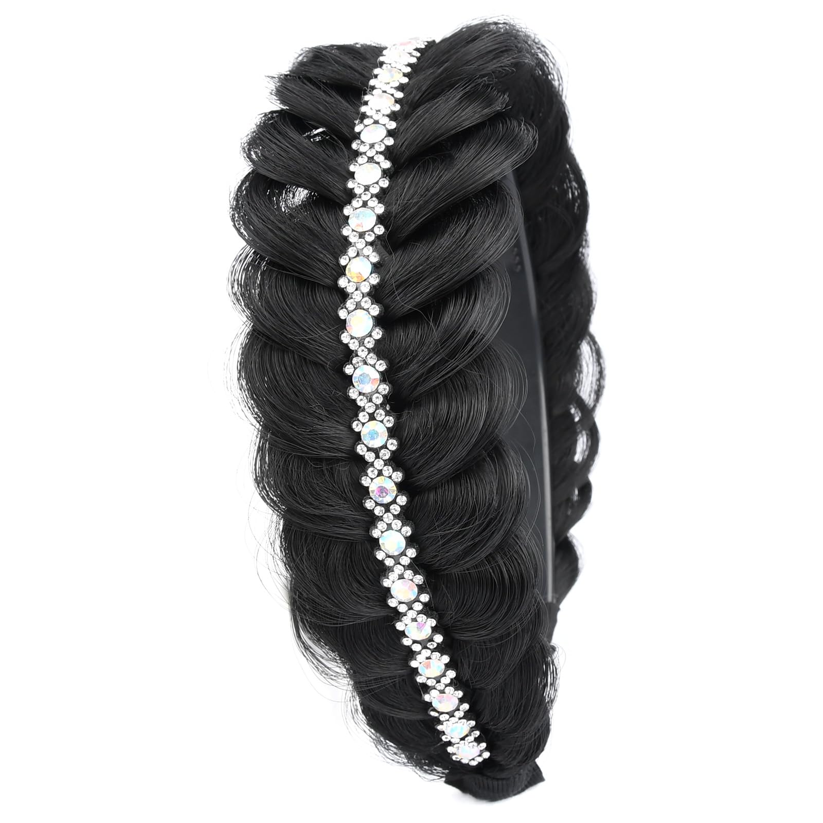 Gledola wide braid with teeth Synthetic Hair Braided Headband Hairpiece for Women (Natural Black 2 inches, Free Size)