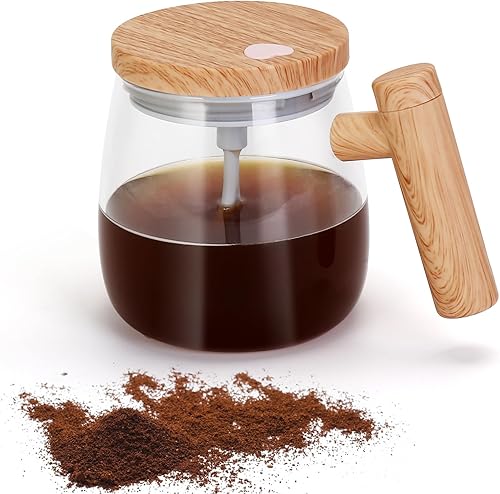 Taza de café autoagitante, taza de vidrio eléctrica de mezcla automática con tapa y asa, taza autoagitación automática de 13.5 fl oz para remover