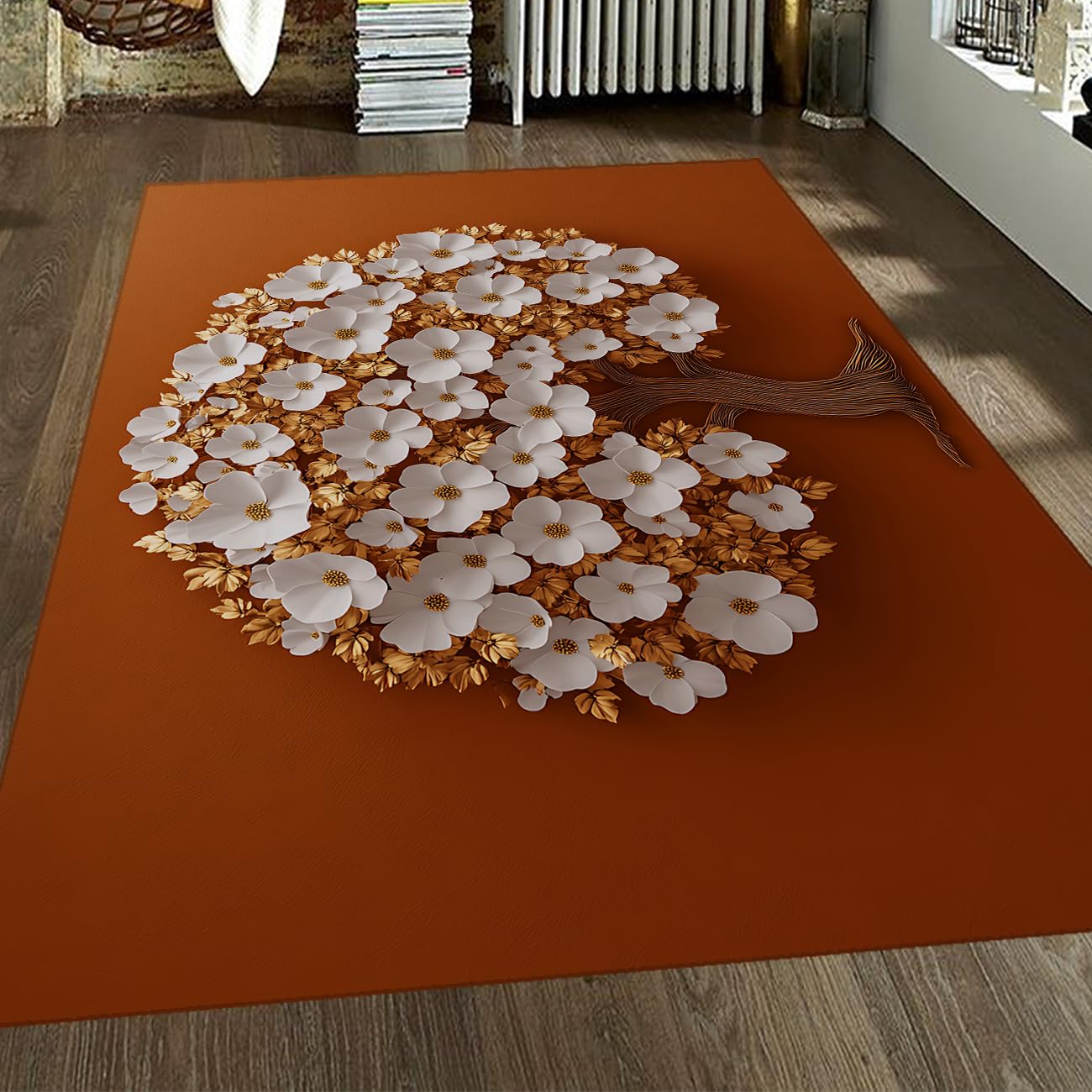 Tapis fleurs blanches 80x120cm lavable et pliable pour entrée