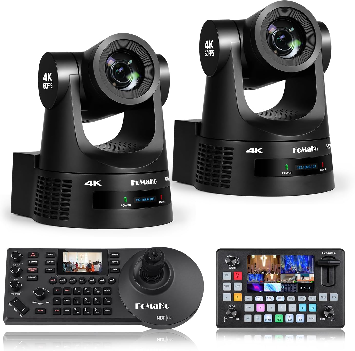 FoMaKo 4K 60fps NDI PTZ Camera, Supports NDI HX3 4K 60fps Output, 20x Optical Zoom, KC608 Pro NDI PTZ Camera Controller for Industry Seminar Conference Live Streaming(K600NX2+KC601 Pro+KC608)