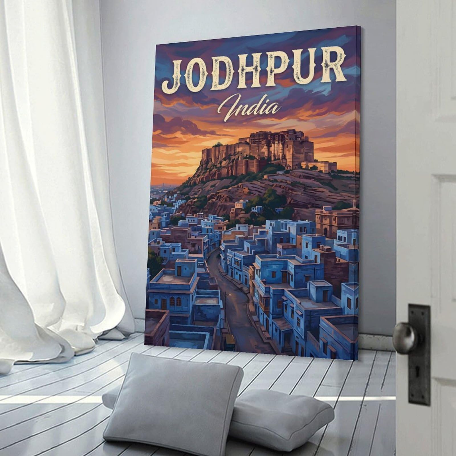 Junmoney Jodhpur India Cityscape Painting Hanging Wall Art 20x30inch(50x75cm), for New Homes, Bedrooms Or Workspaces, Thoughtful Wall Decor for Art Lovers