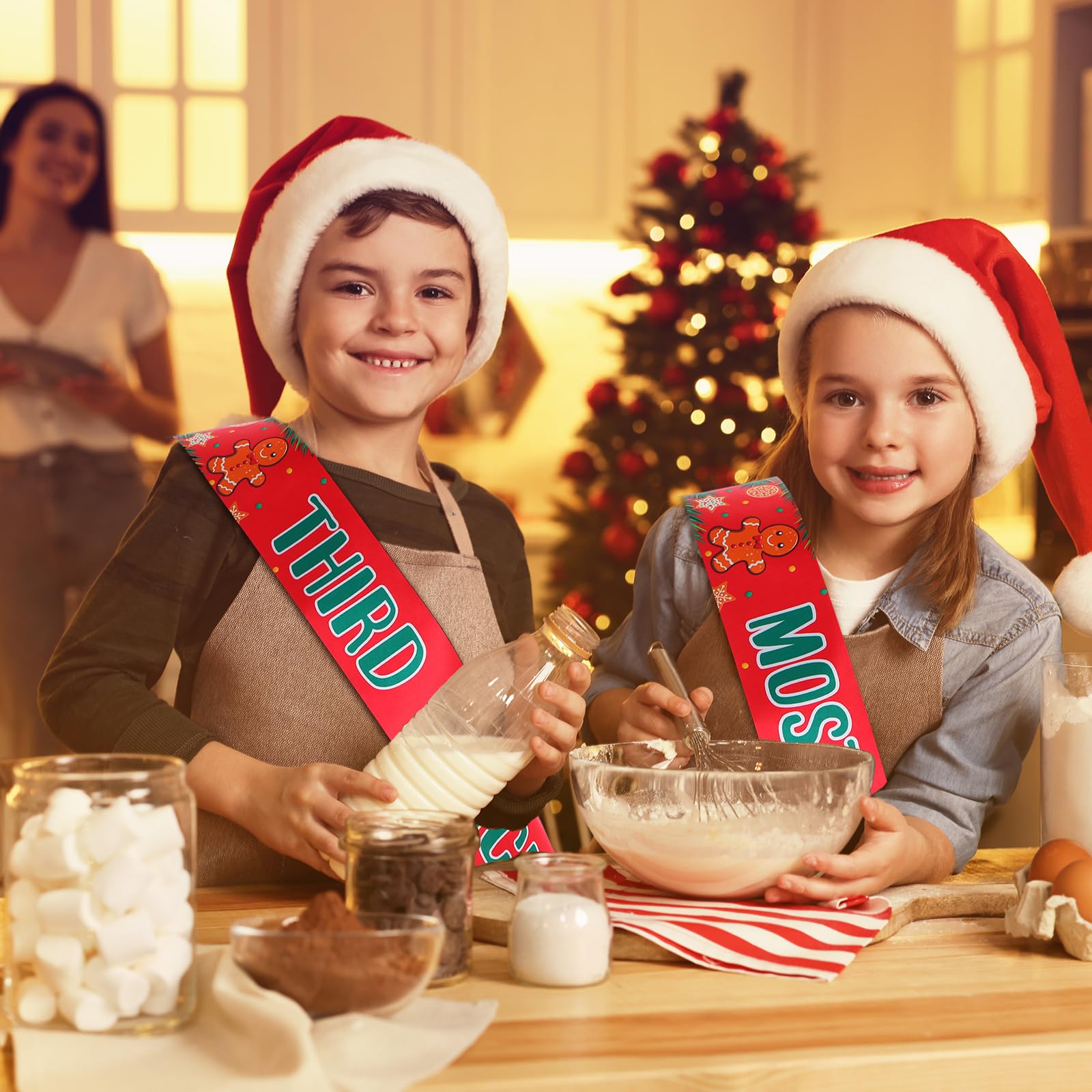 Blosssound 12 Pcs Christmas Cookie Contest Sashes Christmas Party Gingerbread Man Trophy Award Funny Xmas Costume Contest Prize Party Game Favors Dress up Costume for Teens Adults Holiday Supplies : Home