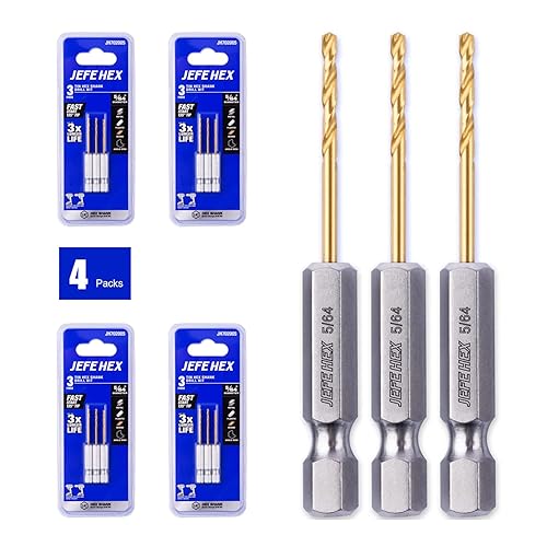 Miniatura 7 de 12 brocas de vástago hexagonal de 764 pulgadas (paquete de 3, 4 unidades, 12 en total), broca helicoidal de titanio, punta dividida de 135 grados