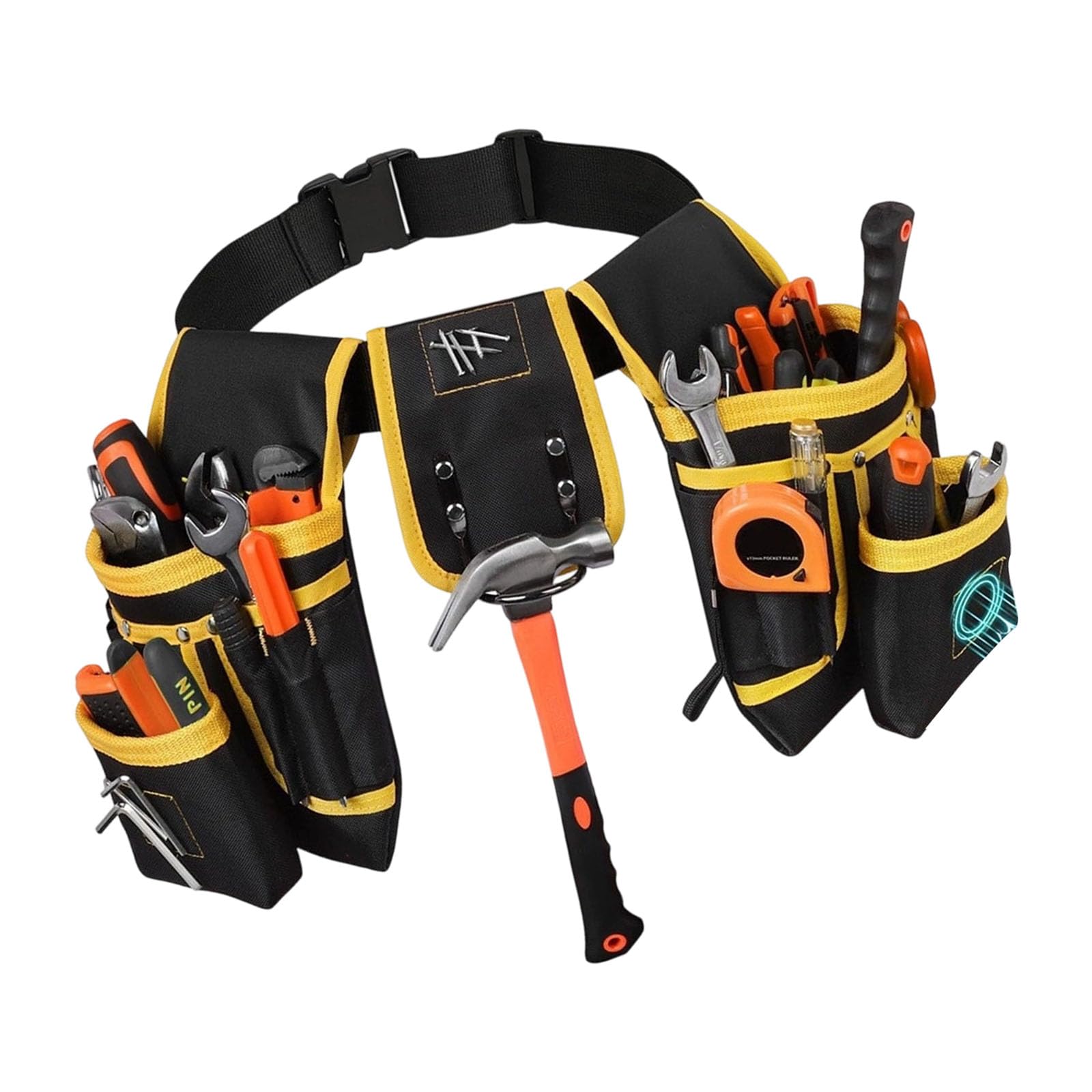 Mekalero Yellow Work Pouches Electrician Bag Tool Belt For Electricians 600D Cloth Fabric Storage Bag Belt
