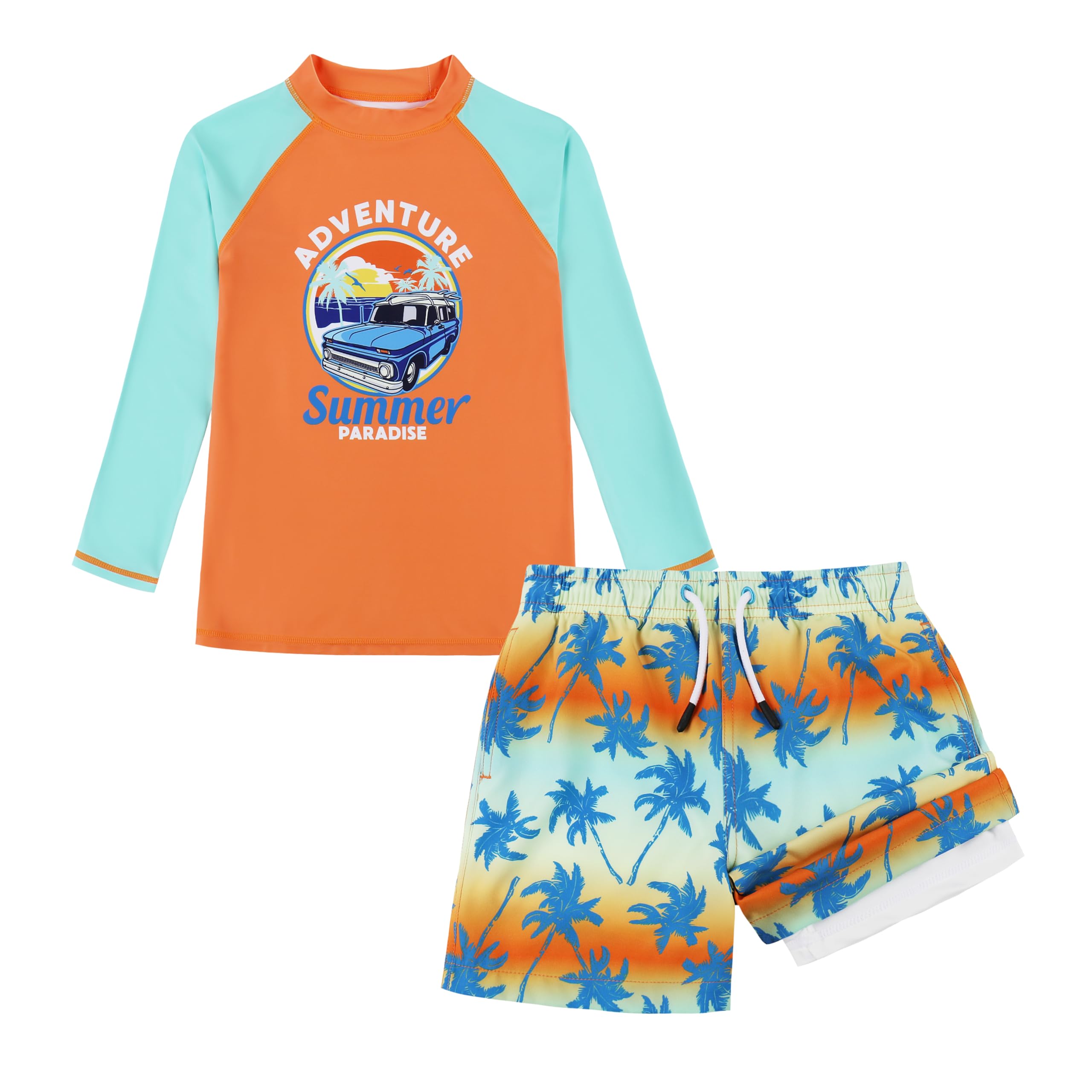 MILANKERR Toddler Boys Rash Guard Sets,Swim Trunks with Compression Liner,Swim Shirt Sets