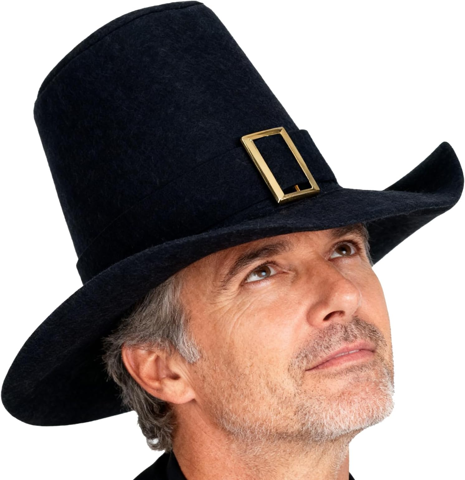 Pilgrim Hat, High Design Black Wool Adjustable with Golden Buckle Accessory Costume for Thanksgiving Day Celebrations Festivals | Young Adult Costume, 25x15cm