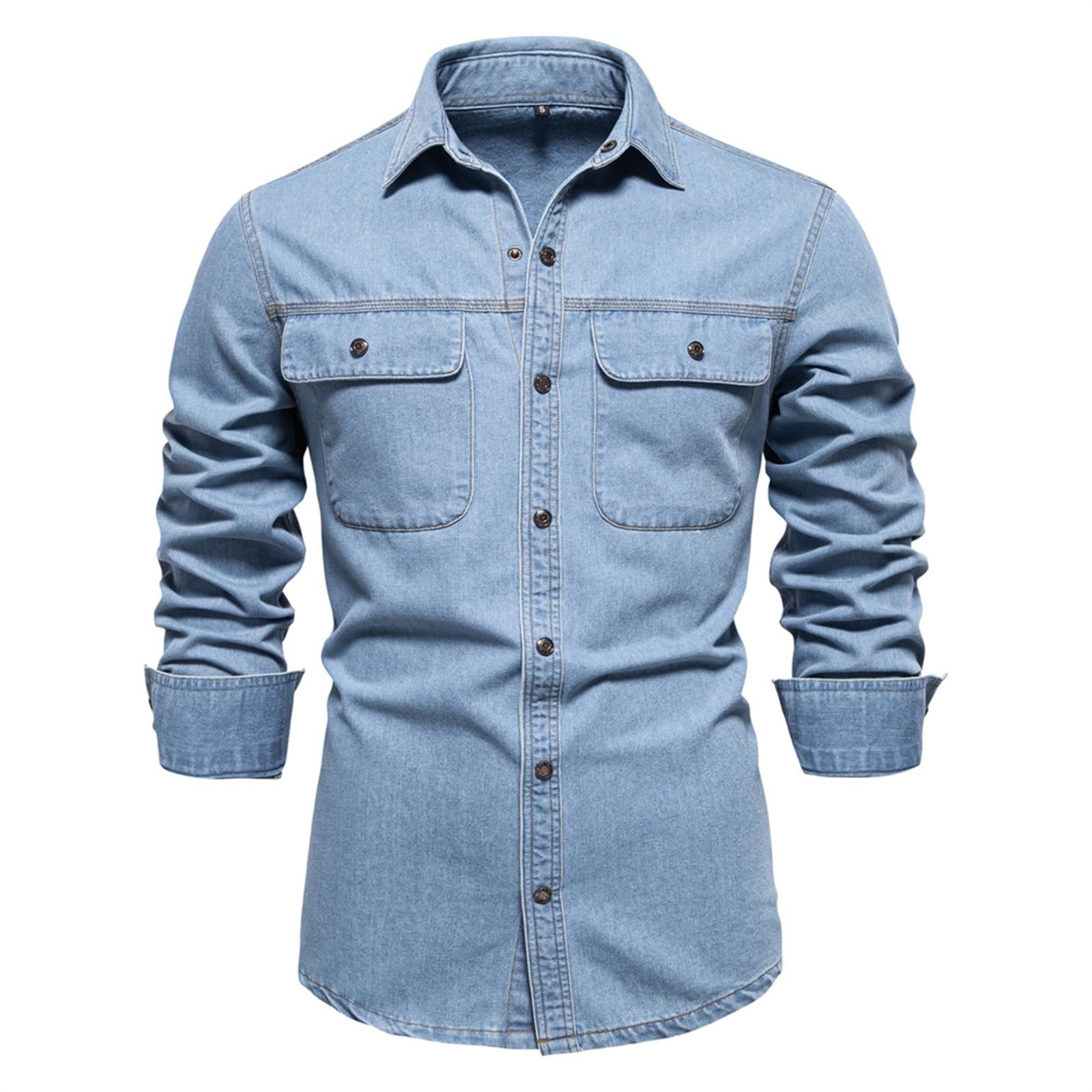 Camicie Jeans Uomo, Camicia Denim Jeans Uomo, Camicia In Denim Maniche Lunghe Business Casual Shirt In Jeans Uomo Camicie Vintage Vestibilità Normale Camicia Uomo Slim Fit No Stiro Camicia Uomo Estiva