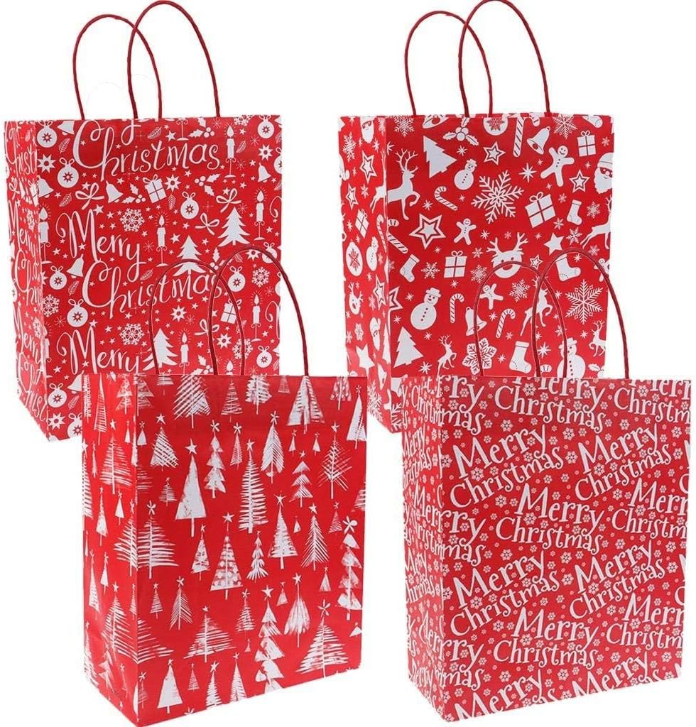 12 Piece Gift Bags, Christmas Holiday Kraft Gift Bags 14.1" x 12.6" x 4