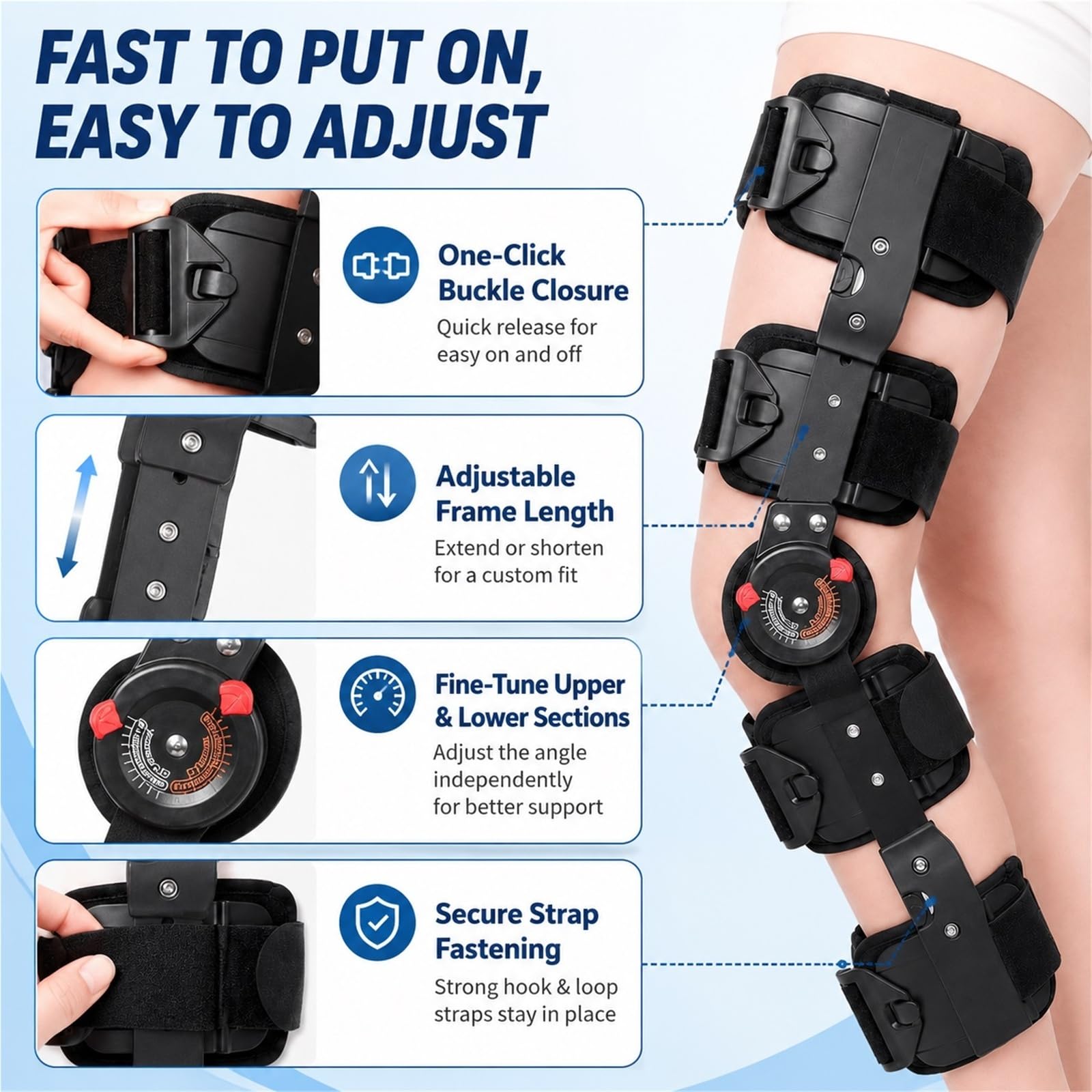 Rodillera Ortopédica Articulada ROM Inmovilizador de Rodilla Ajustable para Rehabilitación Postoperatoria Menisco ACL Artritis Soporte Médico para Hombre y Mujer