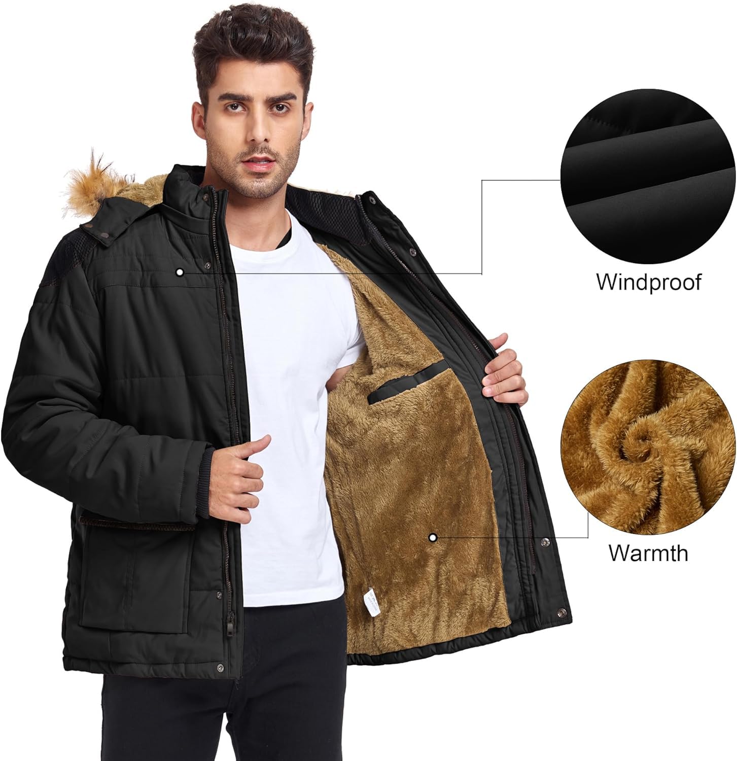 Invierno de los Hombres Cálido Campera de Esquí Forro Polar Montaña A Prueba de Viento Senderismo con Capucha Abrigo de Nieve Multi Bolsillos