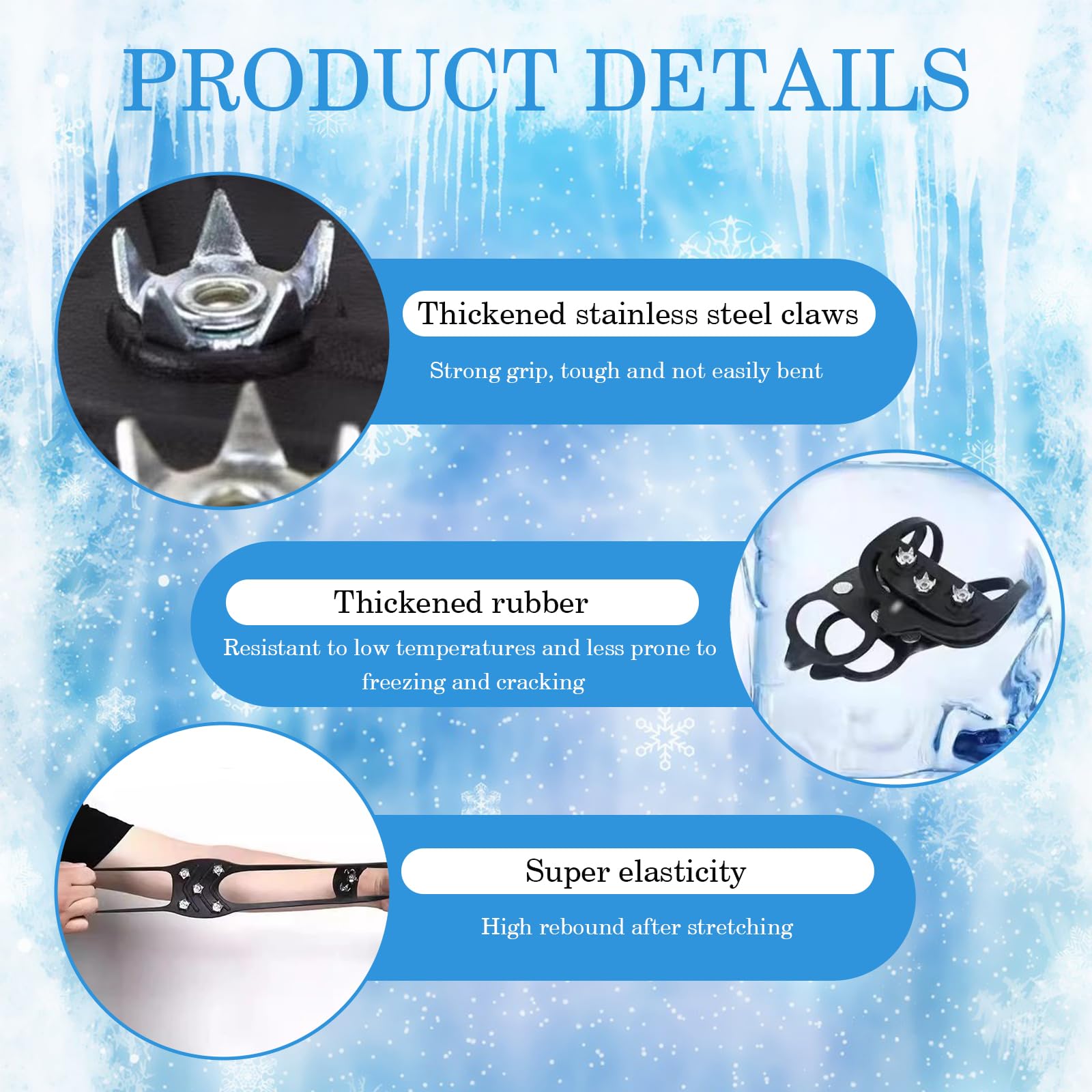 Crampons Neige, Crampons pour Chaussures d'hiver, Crampons avec 8 Dents, Crampons Antidérapants avec Pointes en Acier Inoxydable, Crampons Neige Antidérapants