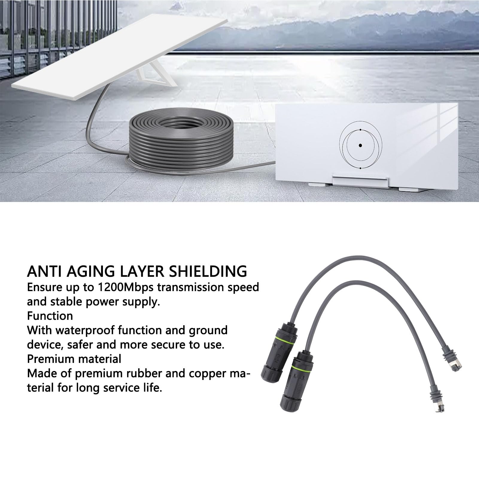 Satellite Cable Connecter to RJ45 Adapter, Gen3 V3 Rectangular Satellite, 1200Mbps Ethernet Plug, for Stable Home or Office Network Connection, Made of Rubber and