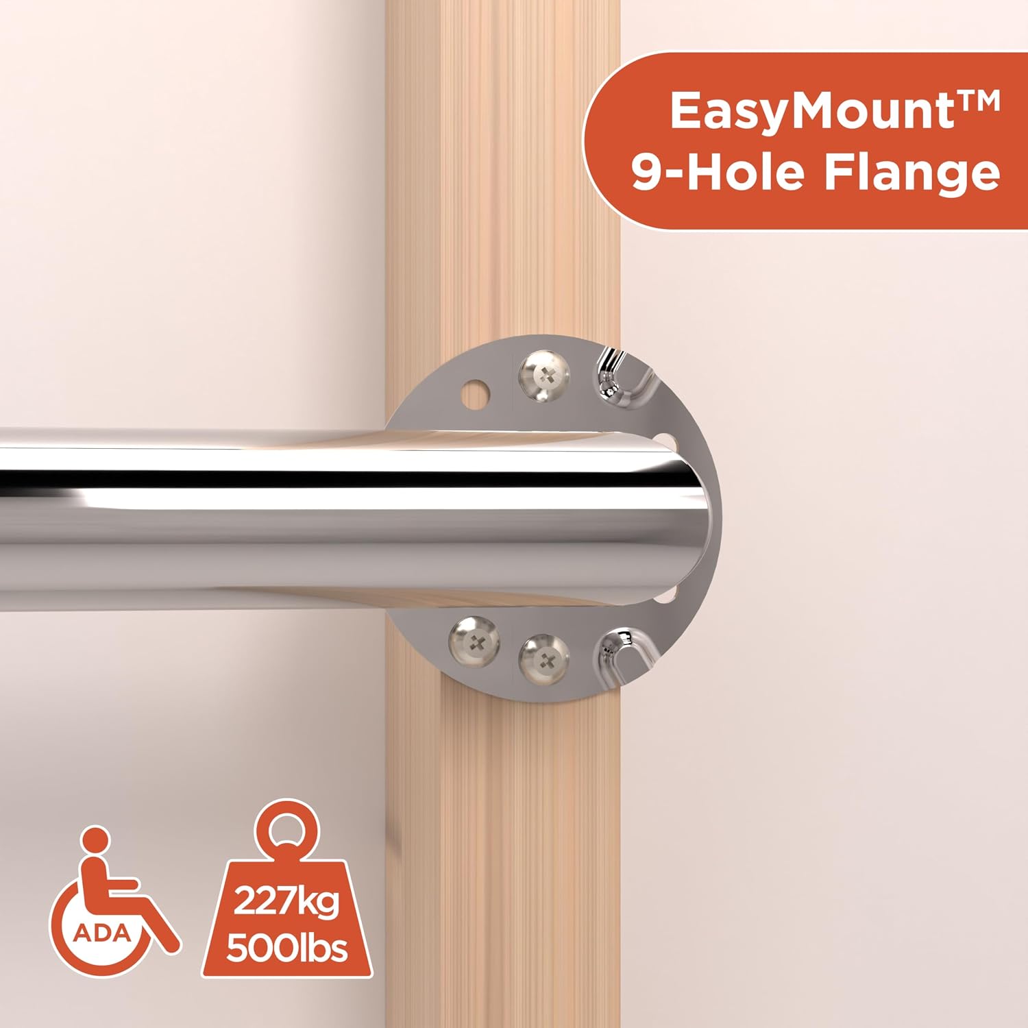 HEALTHCRAFT 24" Miter Grab Bar, ADA Compliant Bathroom Safety Bar, Stainless Steel Shower Handle, 500 lb Support, Modern Bathroom Rail for Shower, Tub & Toilet Wall (1, Polished Chrome, 24 Inch)