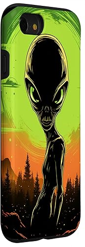 Vista 33 de iPhone 14 Pro Cute Green Alien Head UFO Space Face Alien Case