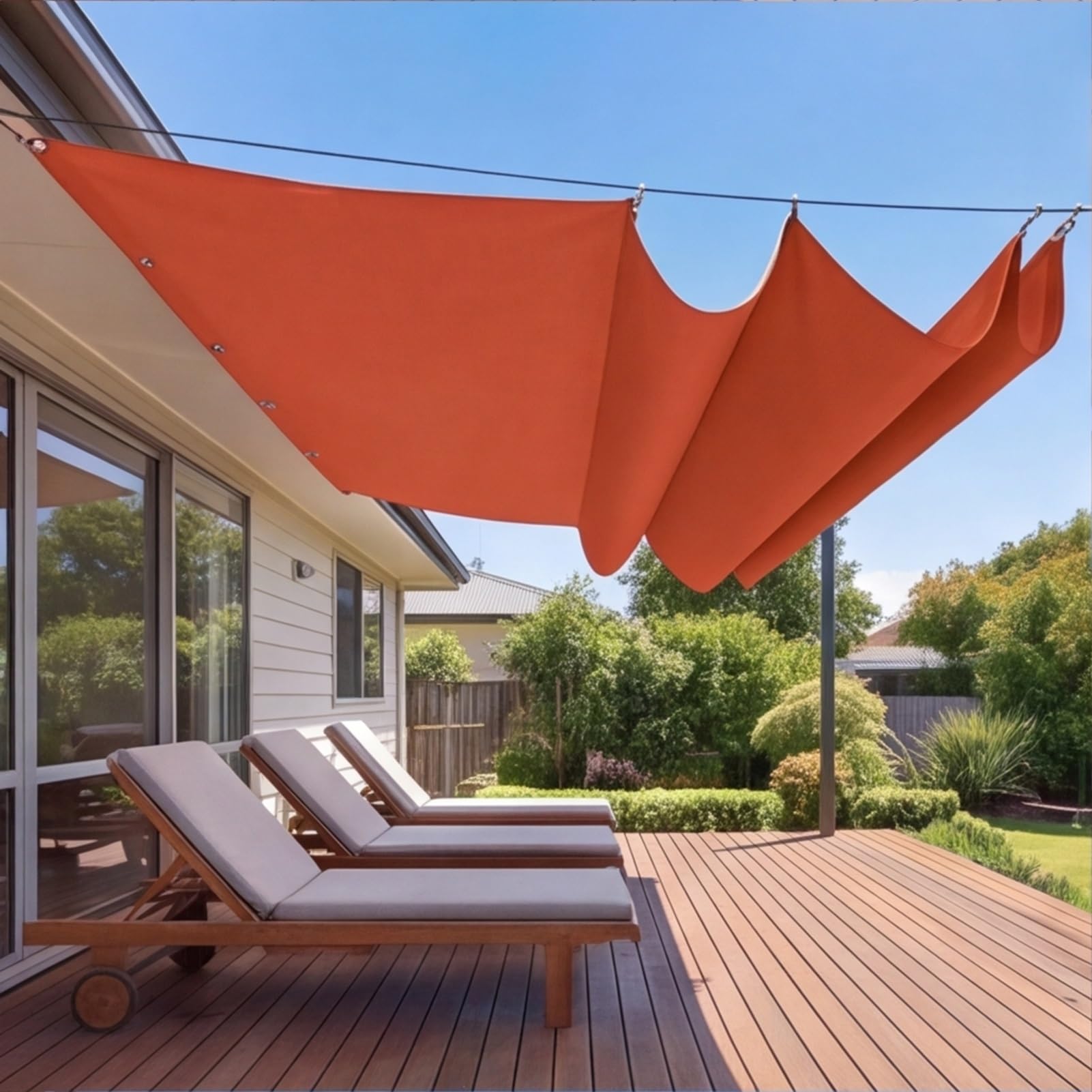 Żagiel przeciwsłoneczny, zwijany, 220 x 260 cm, HDPE, markiza falista, regulowana, ochrona przed promieniowaniem UV i rozerwanie, ochrona przed słońcem na taras, pergolę, do ogrodu, pomarańczowy