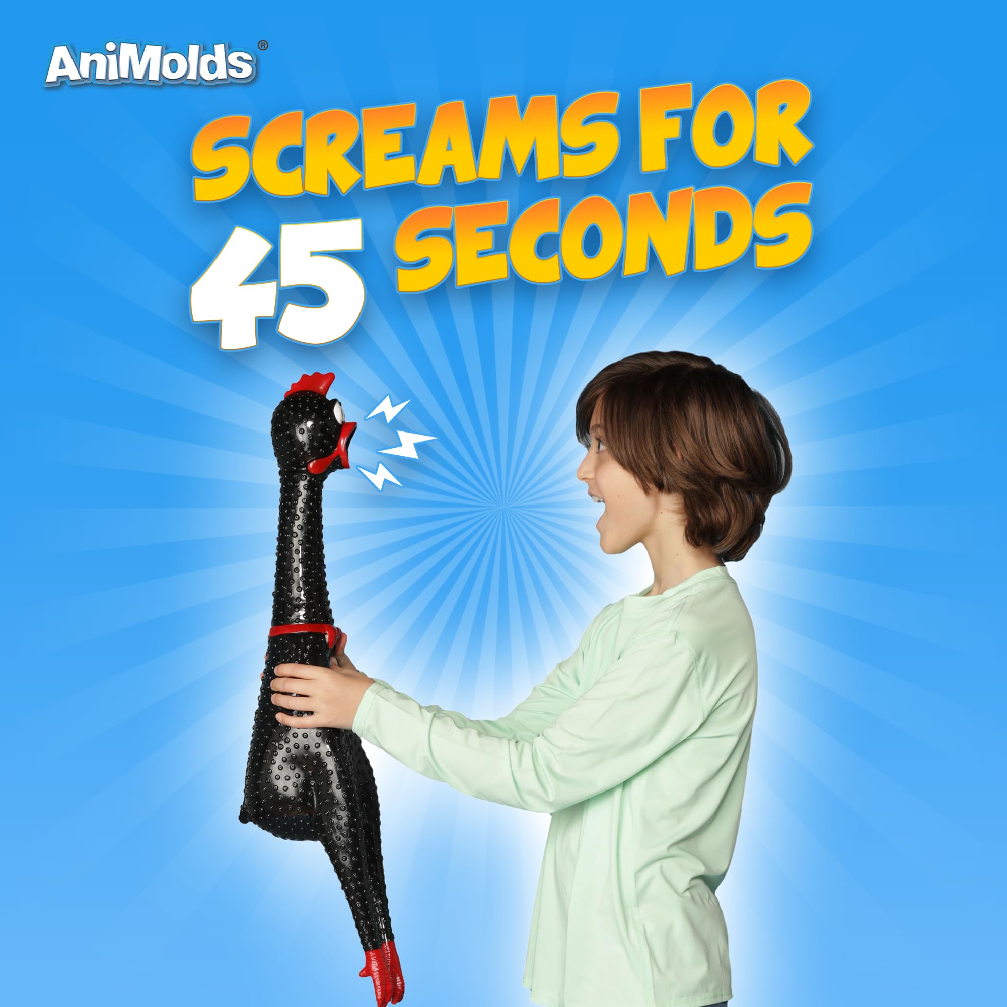 Animolds Crazy Huge Rubber Chicken - 29 Inch Giant Screaming Noise Makers for Parties, Pranks, Practical Jokes - Squeaks Up to 45 Seconds - Squawking Novelty Gag Gift (Random Color)