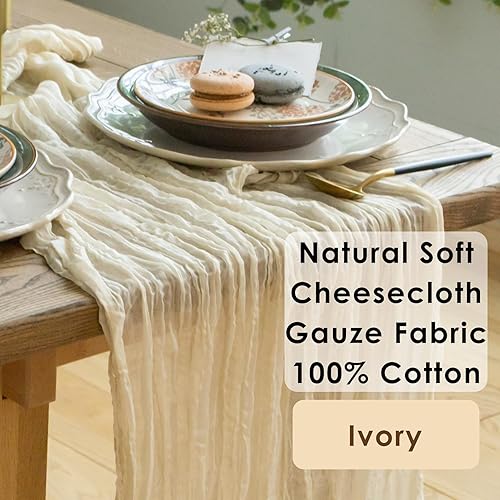 Miniatura 3 de Juego de 6 caminos de mesa de gasa color marfil de 142 pulgadas de largo cada mesa de gasa crema para mesa de boda, decoración de baby shower o