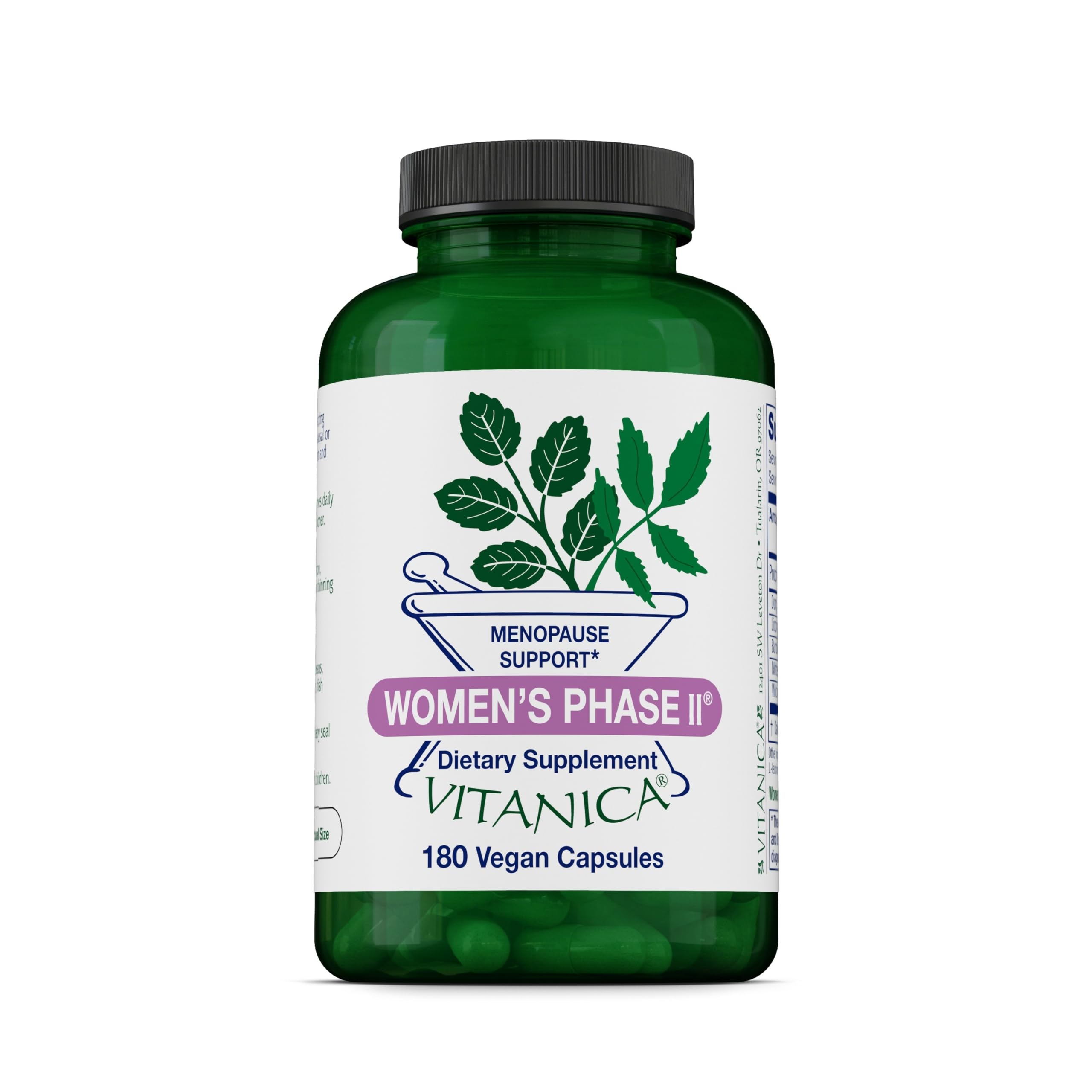 Vitanica Women's Phase II, Menopause Support, Vegan, 180 Capsules Women's Phase II Pro Logo 180 Count 180 Count (Pack of 1)