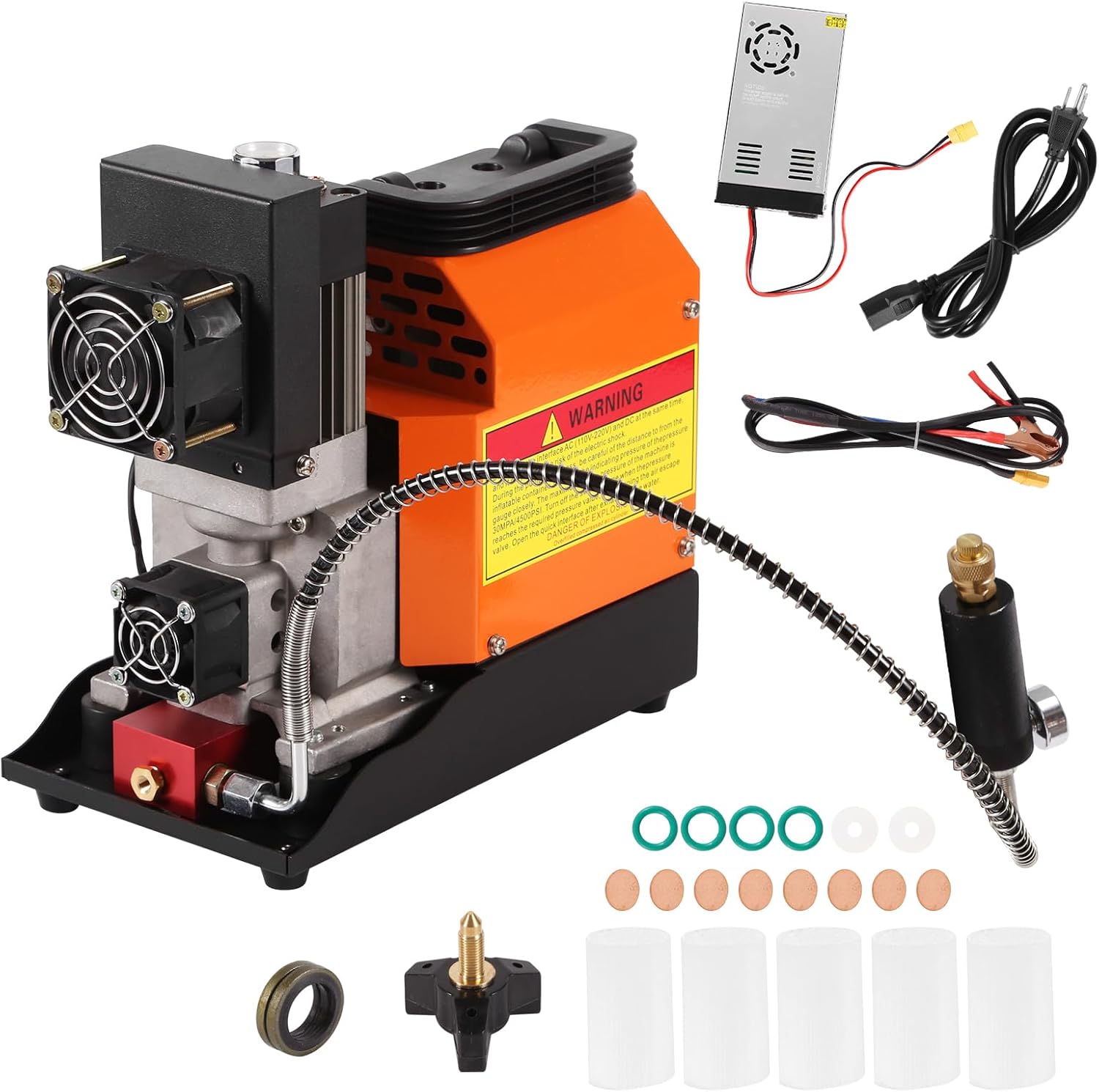 PCP Air Compressor, 5800Psi Compressor 12V DC/110V AC, Come With Power Adapter, Manual Stop, No Oil/Water Required Suitable for Paintball, Airsoft Gun, Scuba Cylinder Compressor