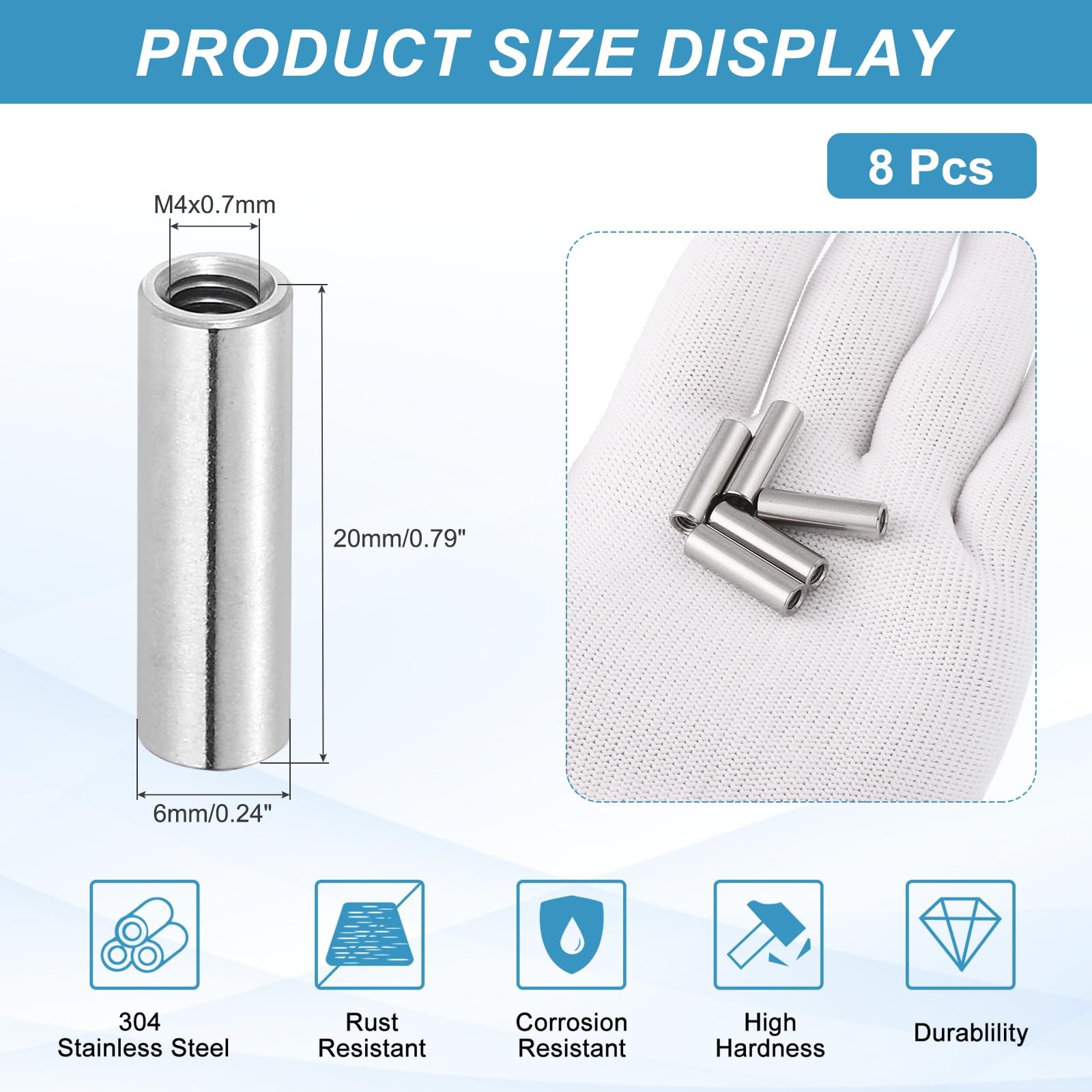 PATIKIL M4x0.7mm Pitch 304 Stainless Steel Round Coupling Nuts - Image 2