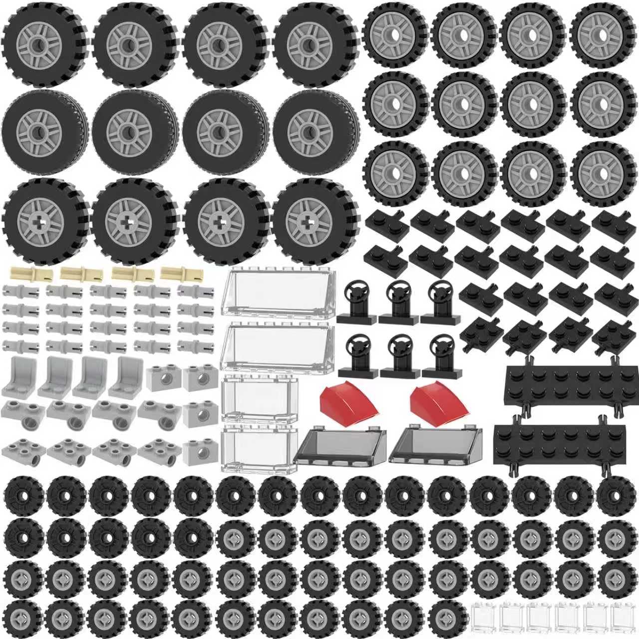 LANMANUO 226PCS Wheels and Axles Sets Car Parts Building Kit with Tires, Windshield, Chassis & Steering Wheel Compatible with Major Brands
