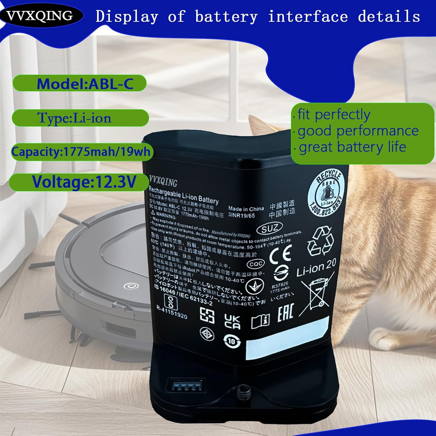 ABL-C for iRobot Braava Jet M6 Battery Replacement,3INR19/65 Rechargeable Li-ion Batteria Compatible with Braava M612880 M612680 M614480 Robot Mop Capacity 12.3V 19Wh