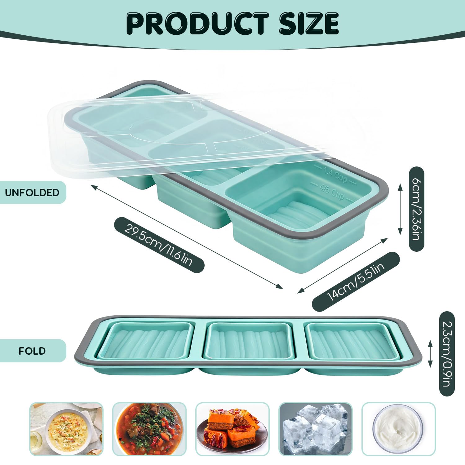 Silicone Soup Freezer Moulds with Lid, BPA-Free Soup Freezer Containers, 3 Ge, 29.5 x 14 x 6 cm - Image 2