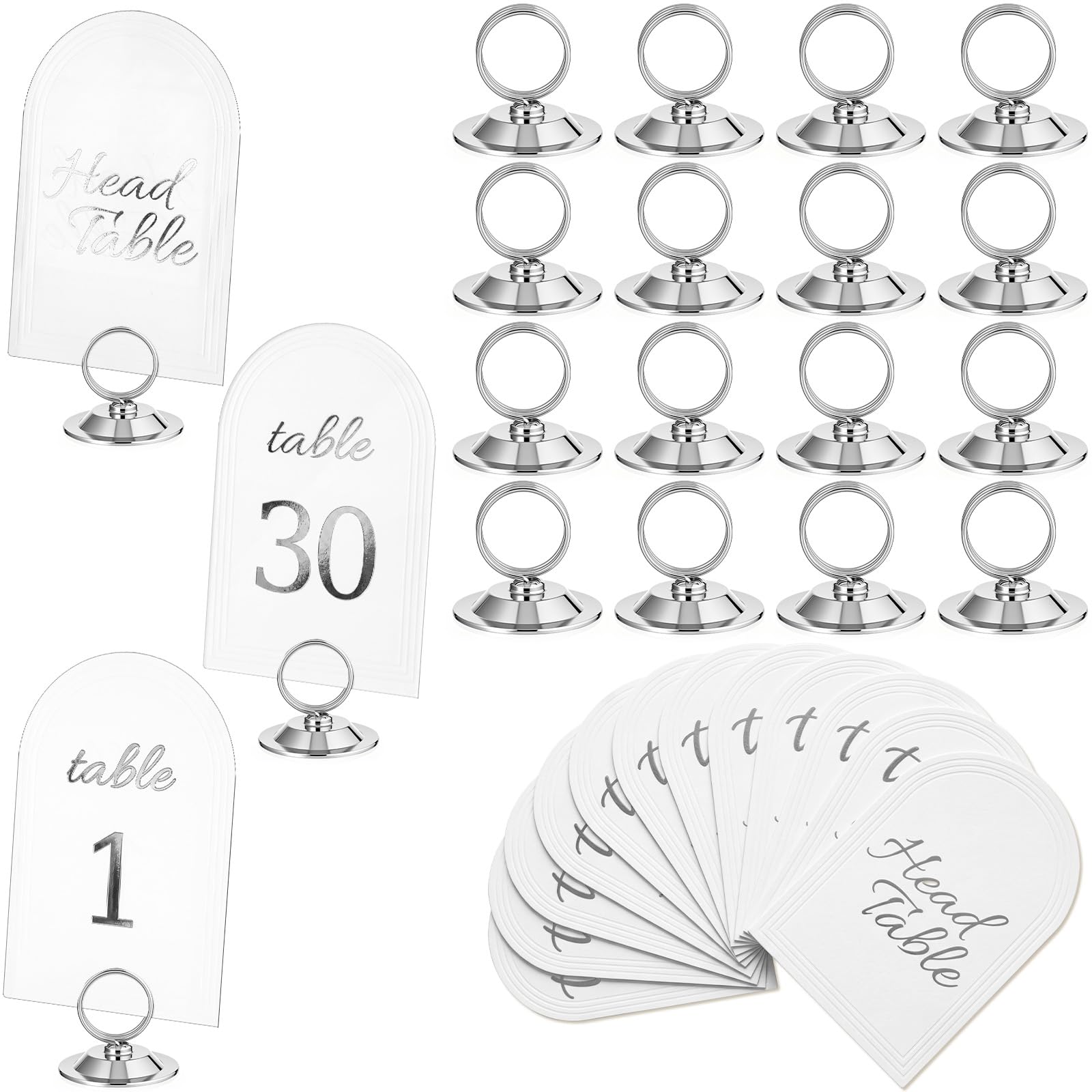 Novabright 31 Sets Table Number Cards with Holders, 1-30 Numbers, Silver
