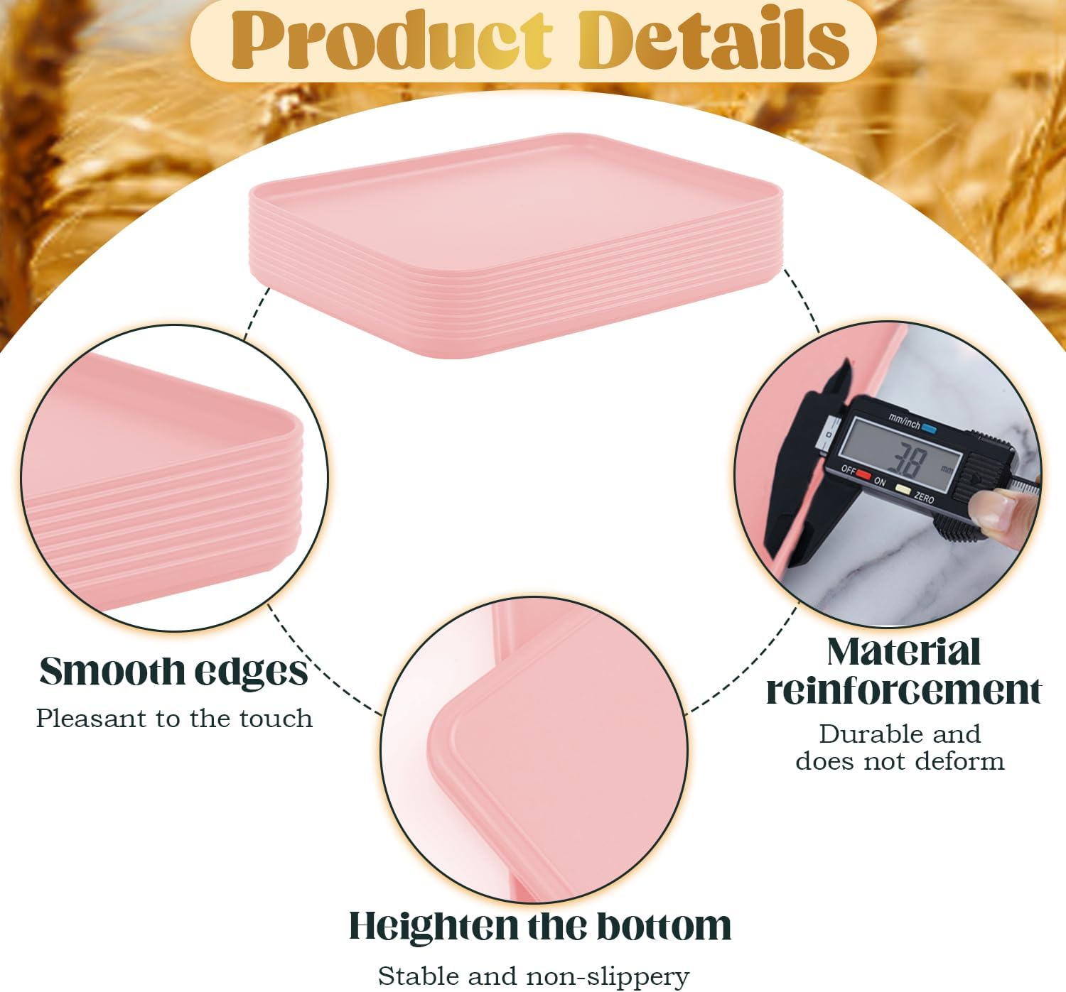 Plastic Art Trays,10 Pack Large Plastic Trays Stackable Activity Tray Crafts Organizer Tray Serving Tray,Painting, Beads,Storage & Serving Tray (12.2 x 8.9 Inches) (Pink)