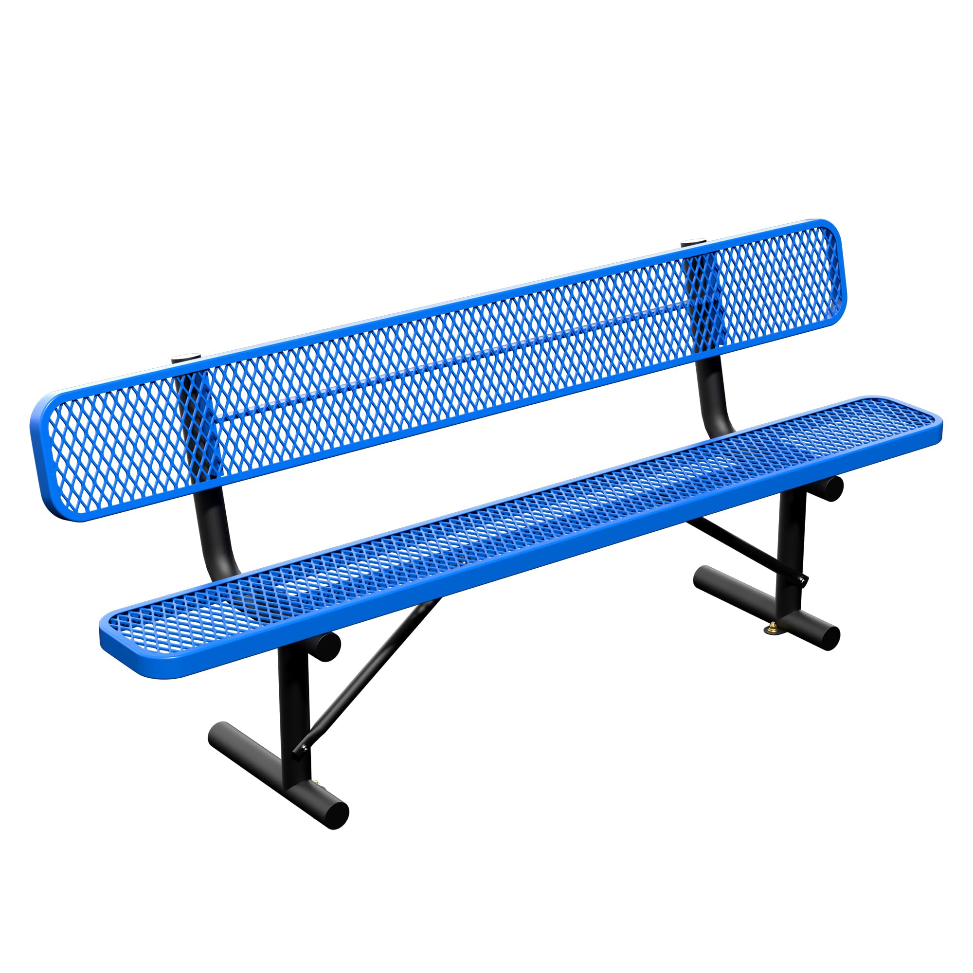8FT Heavy Duty Park Bench with Back Portable Frame, Outdoor Steel Bench with Backrest, Outdoor Park Bench Expanded Metal Mesh Bench for Lawn, Park, Deck, Garden, Patio, Porch, Black (Blue, 8FT)