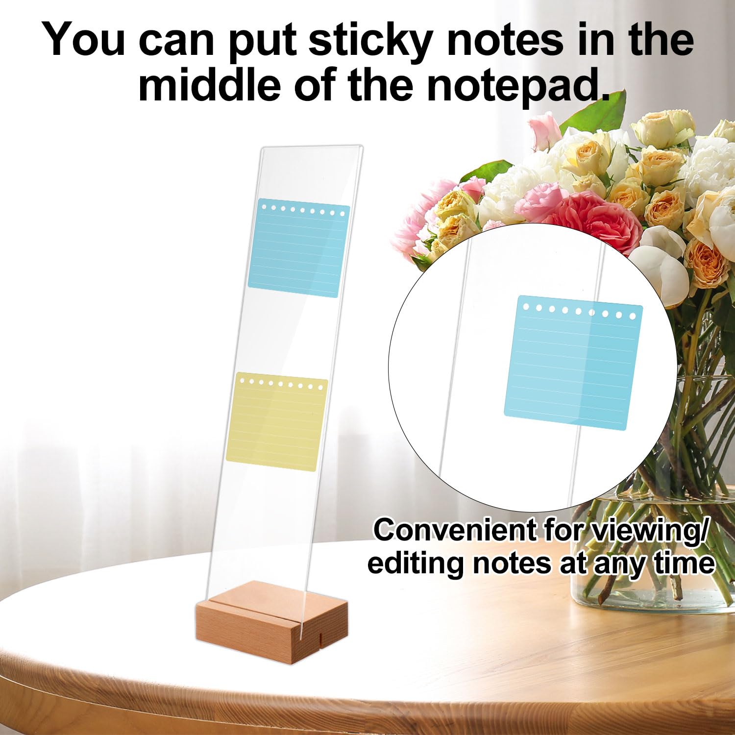 2pcs Monitor Memo Board with Detachable Wooden Base, Clear Acrylic Sticky Note Holder for Computer Screen Monitors Portable Desk Organizer Office Accessories for Laptops & Desktops - Image 4