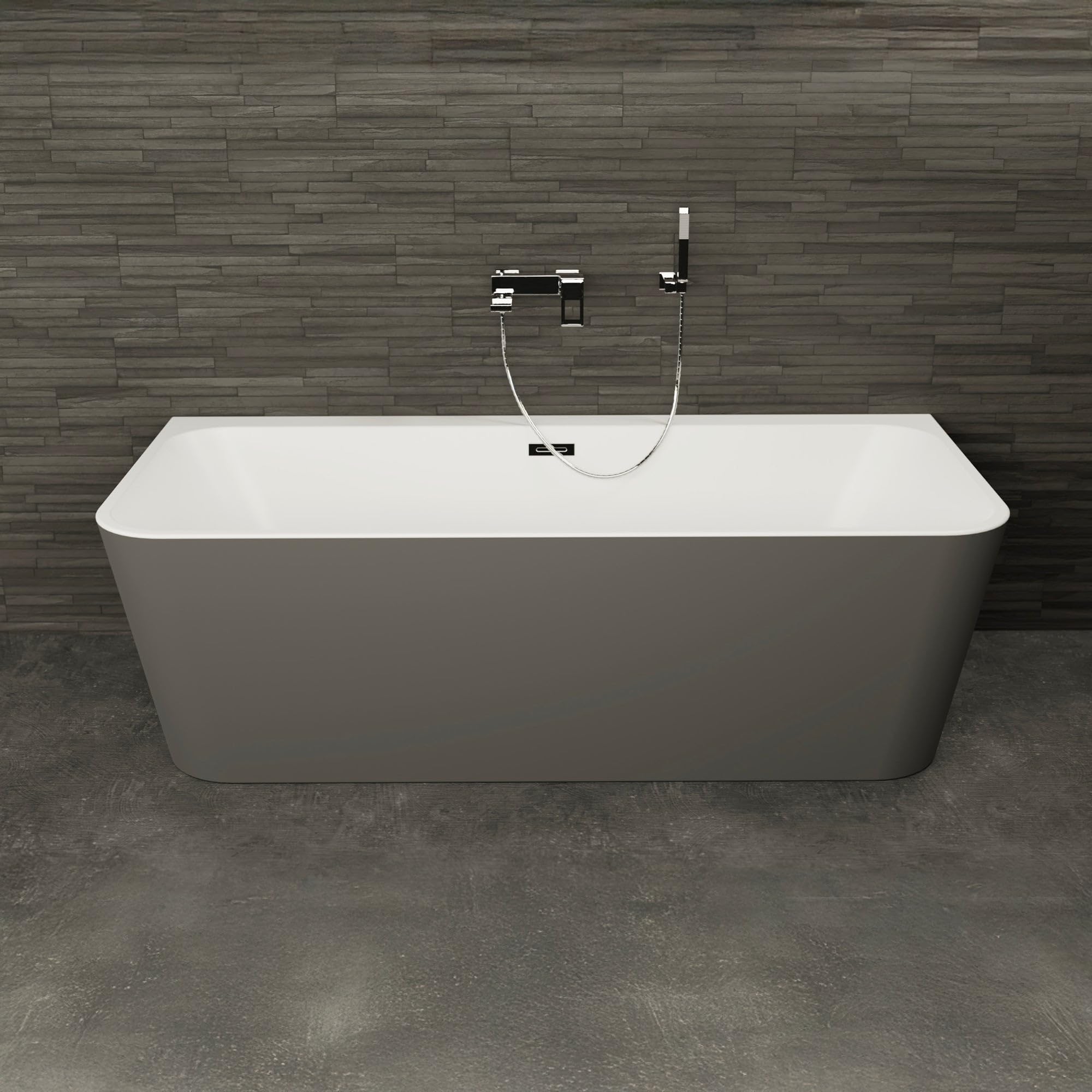 SPALINA Mint 160 Grise - Bañera Semi-exenta Mural L. 160 x l. 75 cm