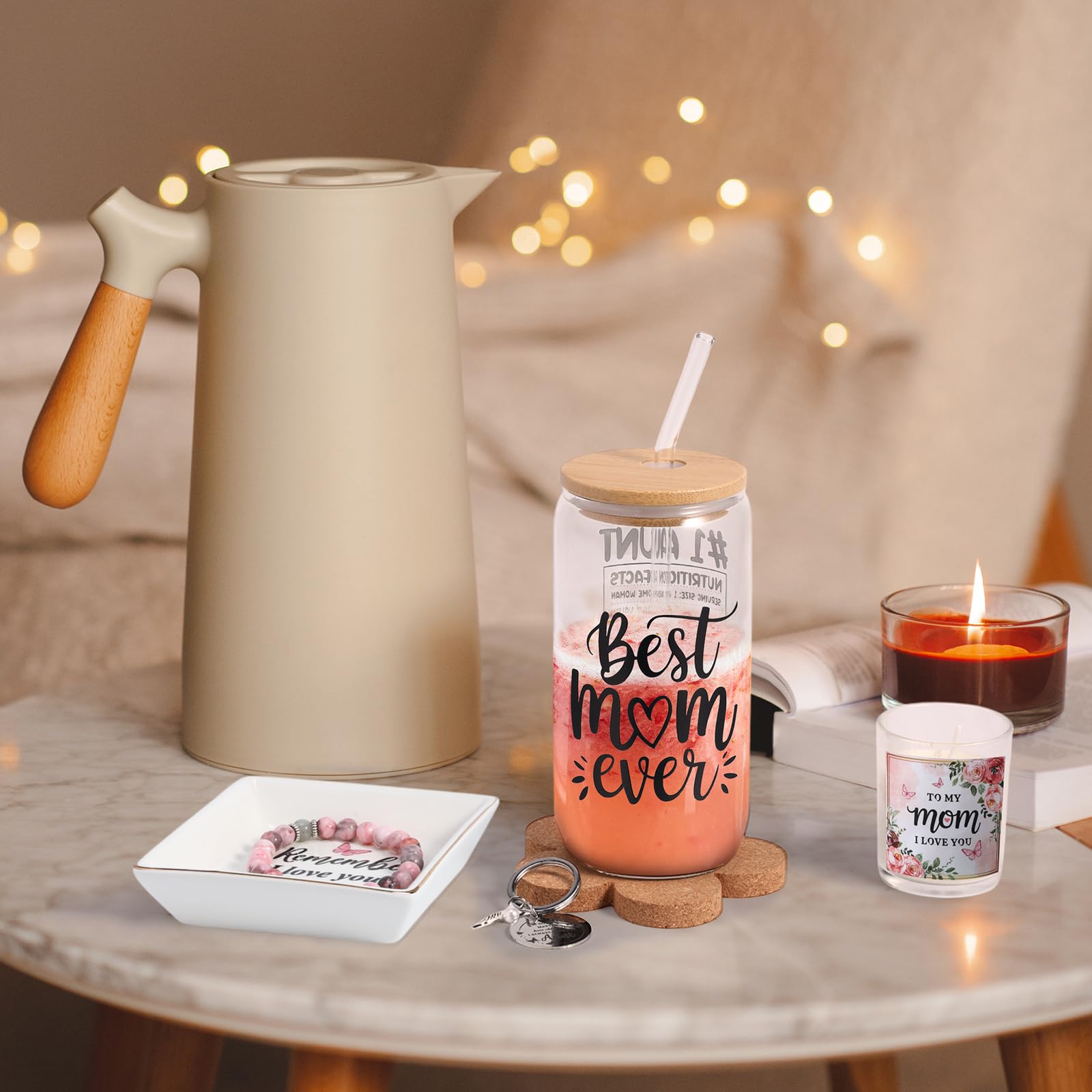 Blosssound Gifts for Mom from Daughter Son Aunt Birthday Gift Box from Niece Nephew Mama Auntie Present Basket Ideas Coffee Glass Cup Mothers Auntie Birthday Presents Basket Set of 11(For Mom)